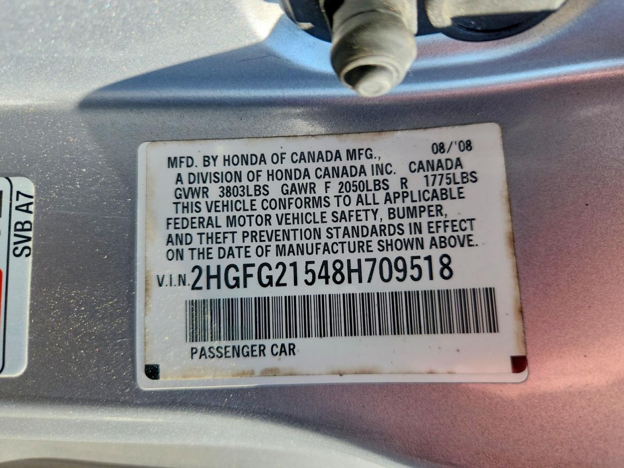 2008 Honda Civic Si Silver vin: 2HGFG21548H709518
