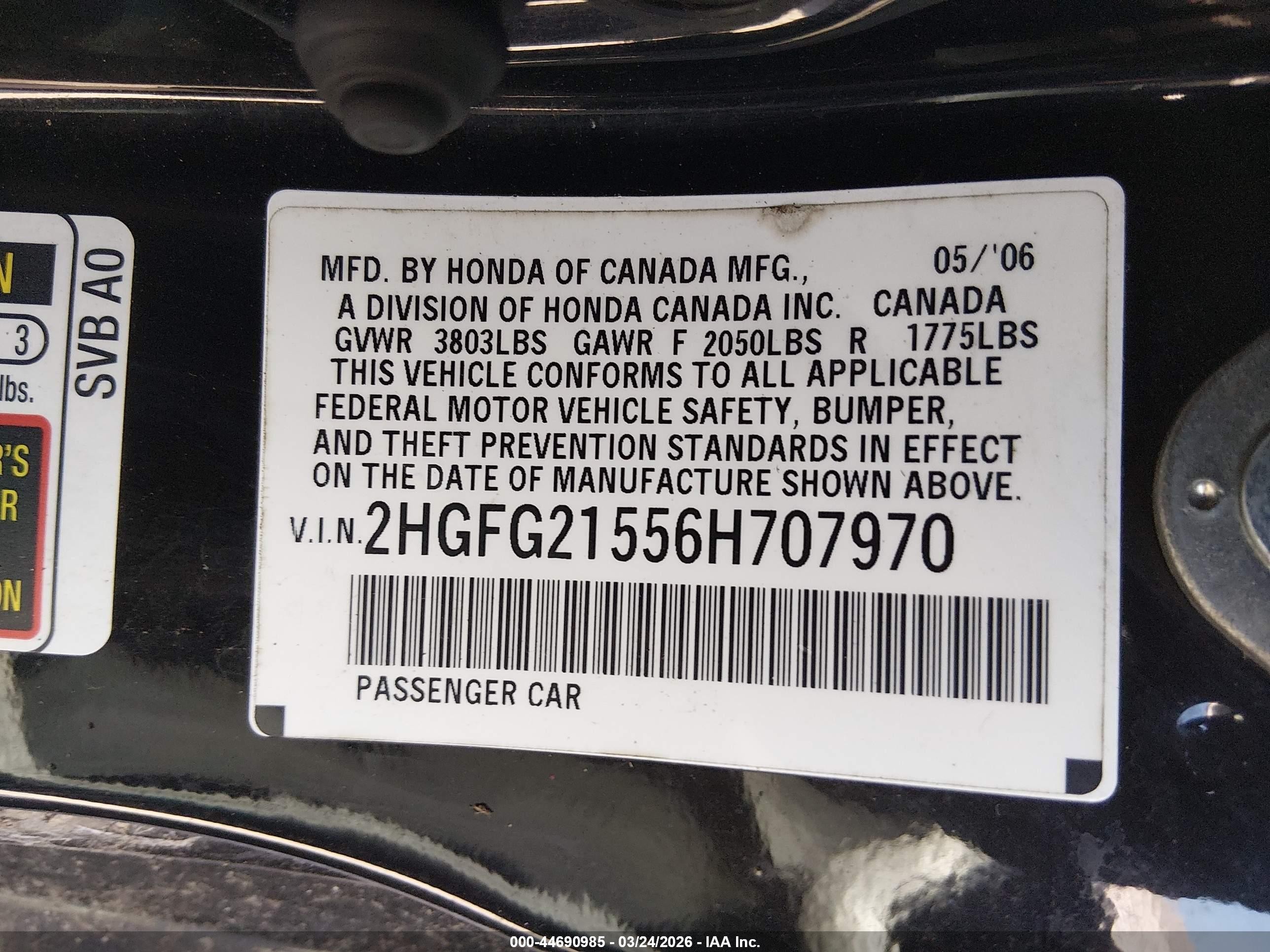 2006 Honda Civic Si Si/si (m6)/w/navi   St Черный vin: 2HGFG21556H707970