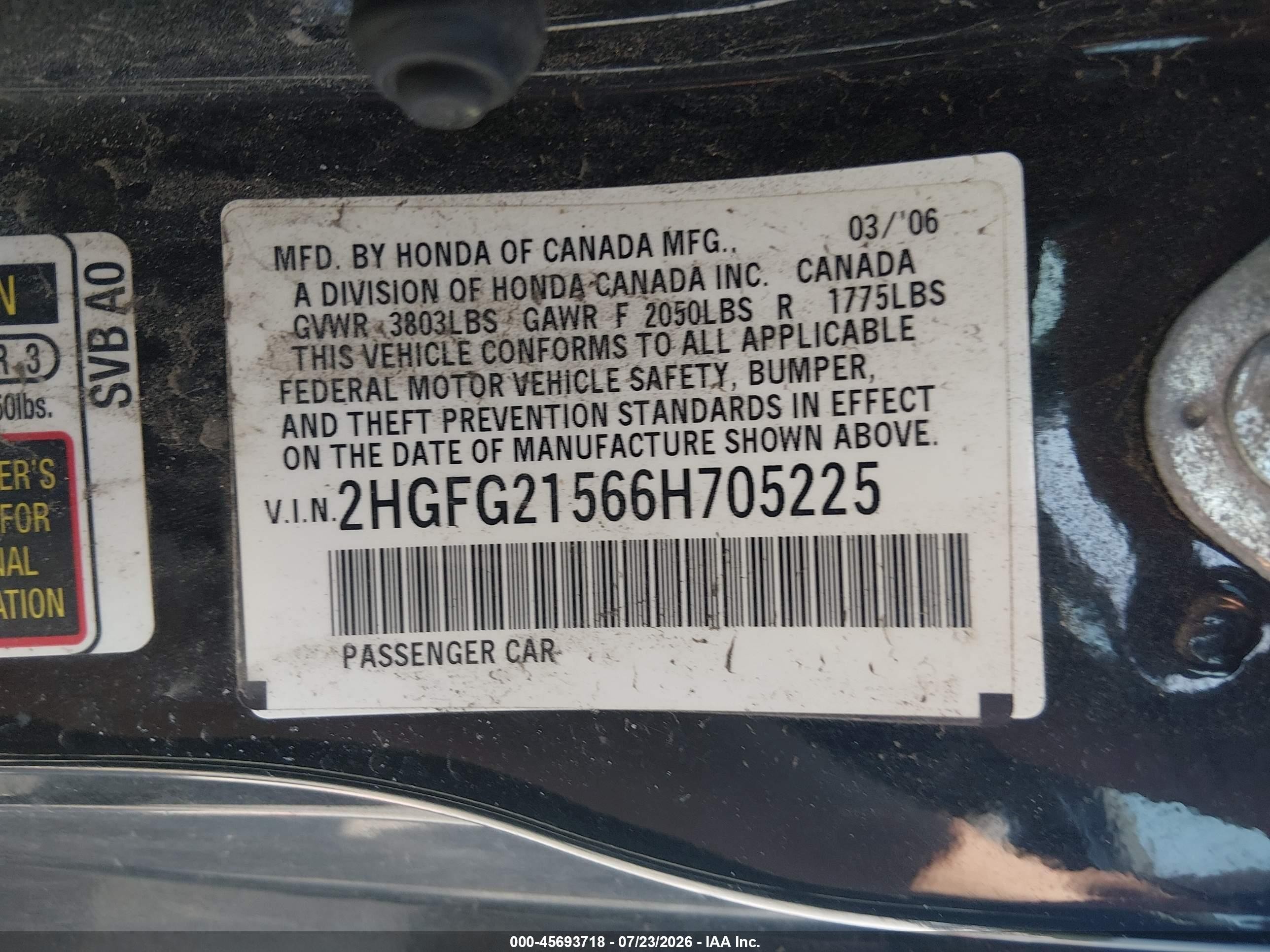 2006 Honda Civic Si Black vin: 2HGFG21566H705225