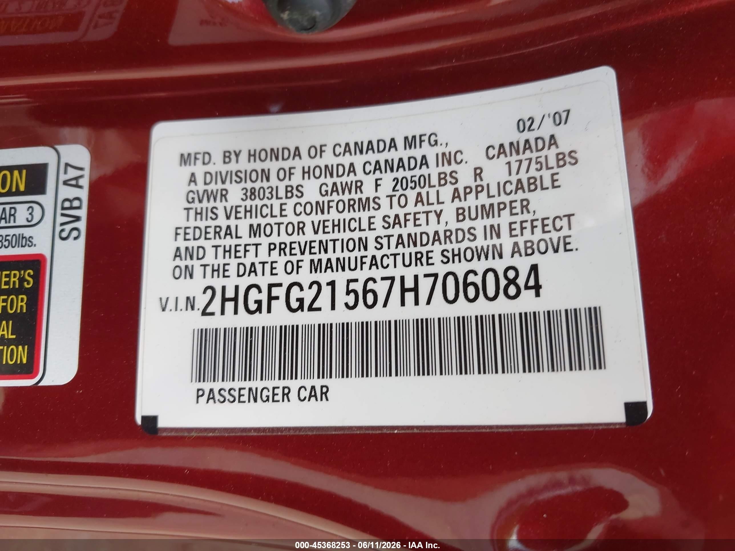 2007 Honda Civic Si Red vin: 2HGFG21567H706084