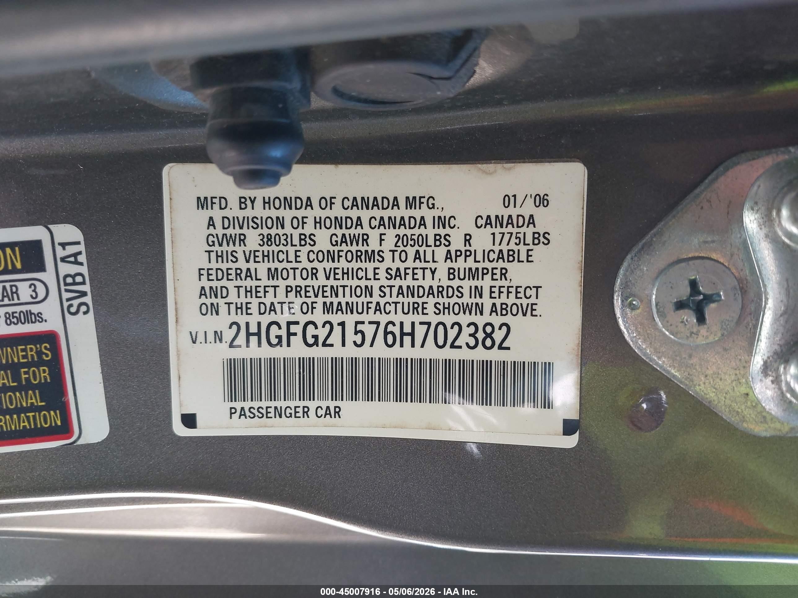 2006 Honda Civic Si Si/si (m6)/w/navi   St Серый vin: 2HGFG21576H702382