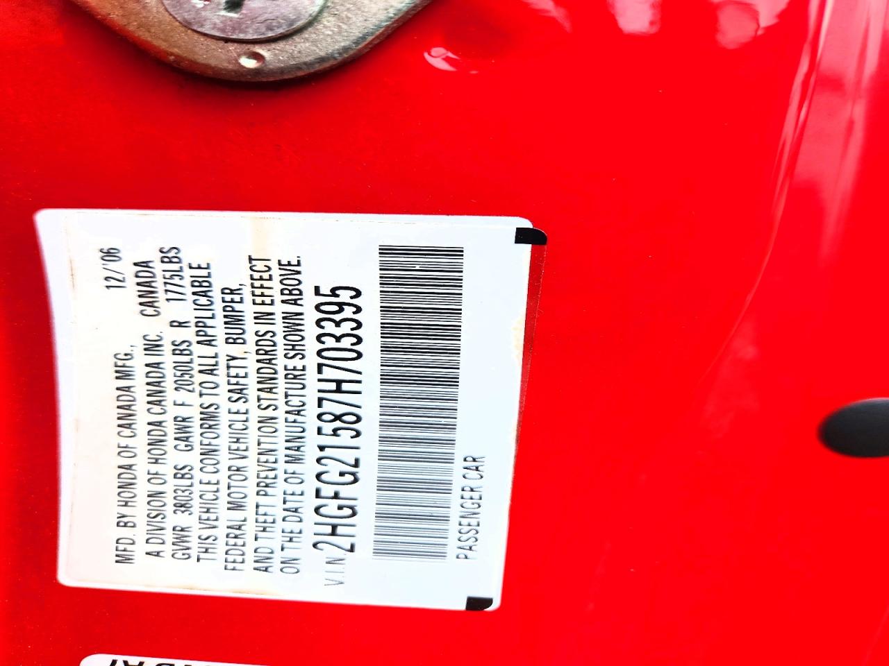 2007 Honda Civic Si Red vin: 2HGFG21587H703395