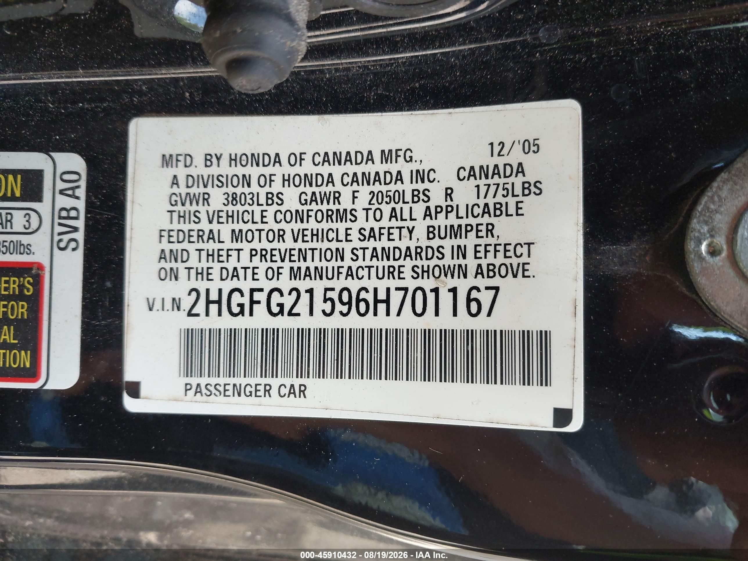 2006 Honda Civic Si Черный vin: 2HGFG21596H701167