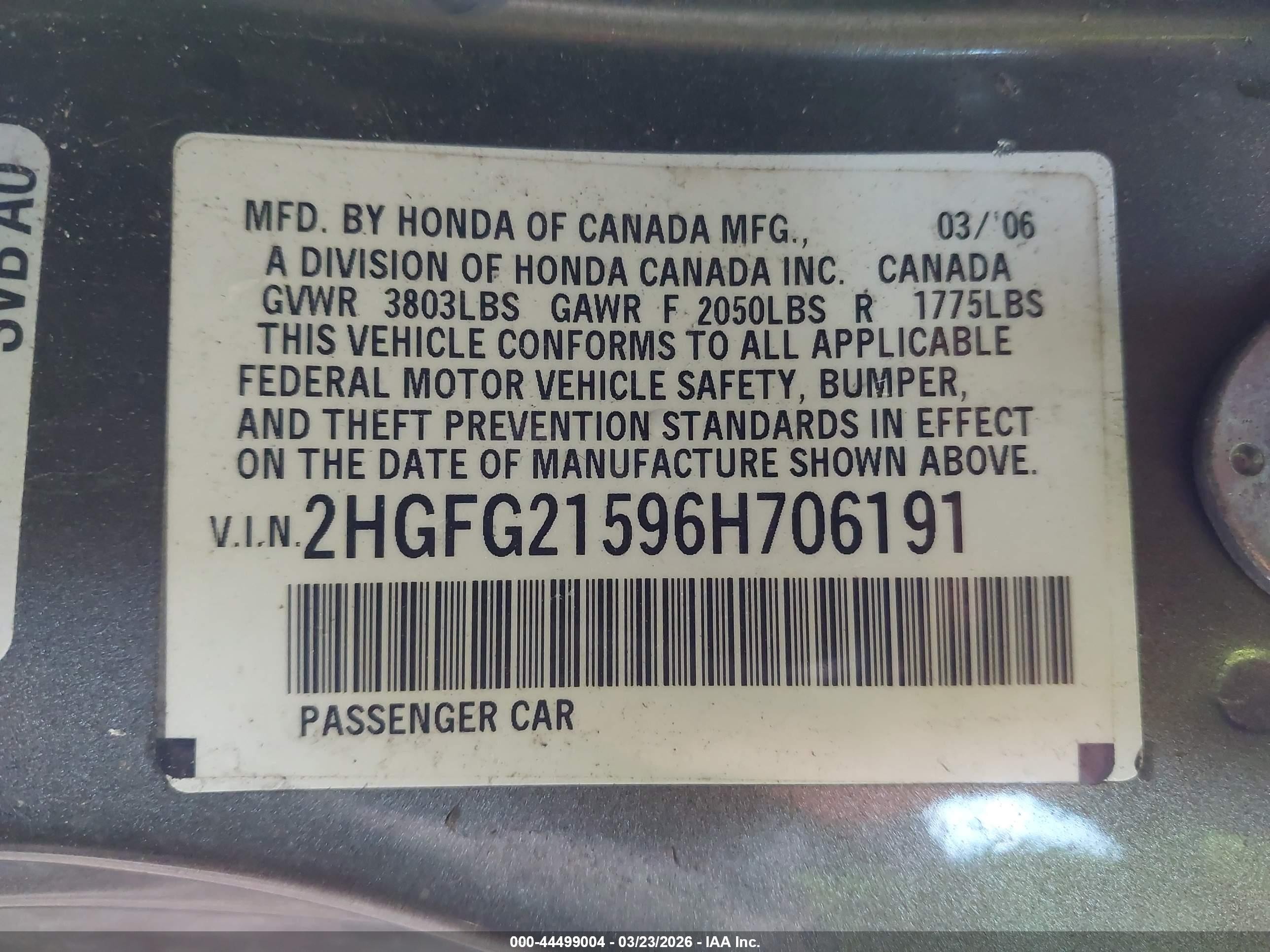 2006 Honda Civic Si Si/si (m6)/w/navi   St Gray vin: 2HGFG21596H706191