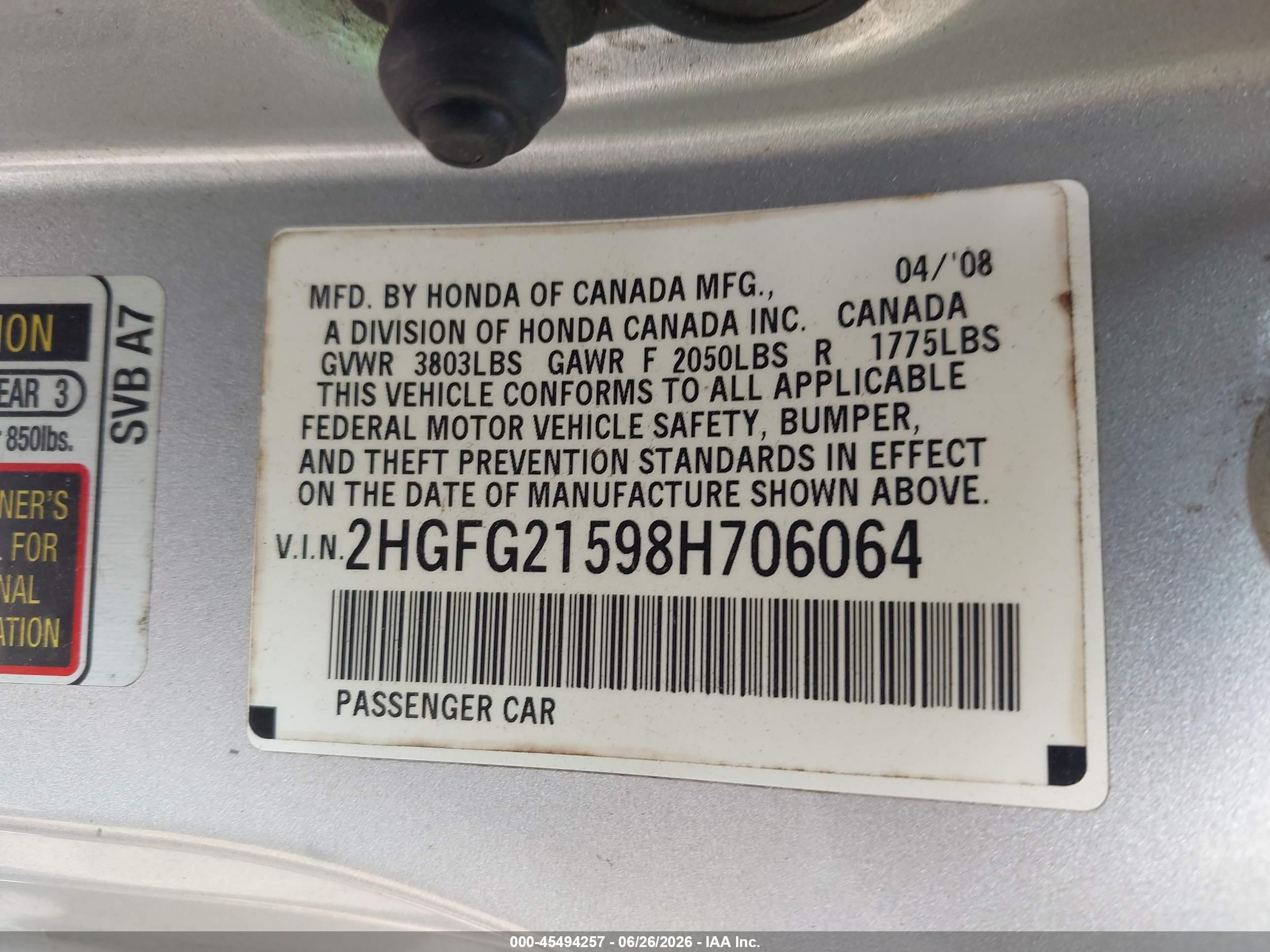 2008 Honda Civic Si Silver vin: 2HGFG21598H706064
