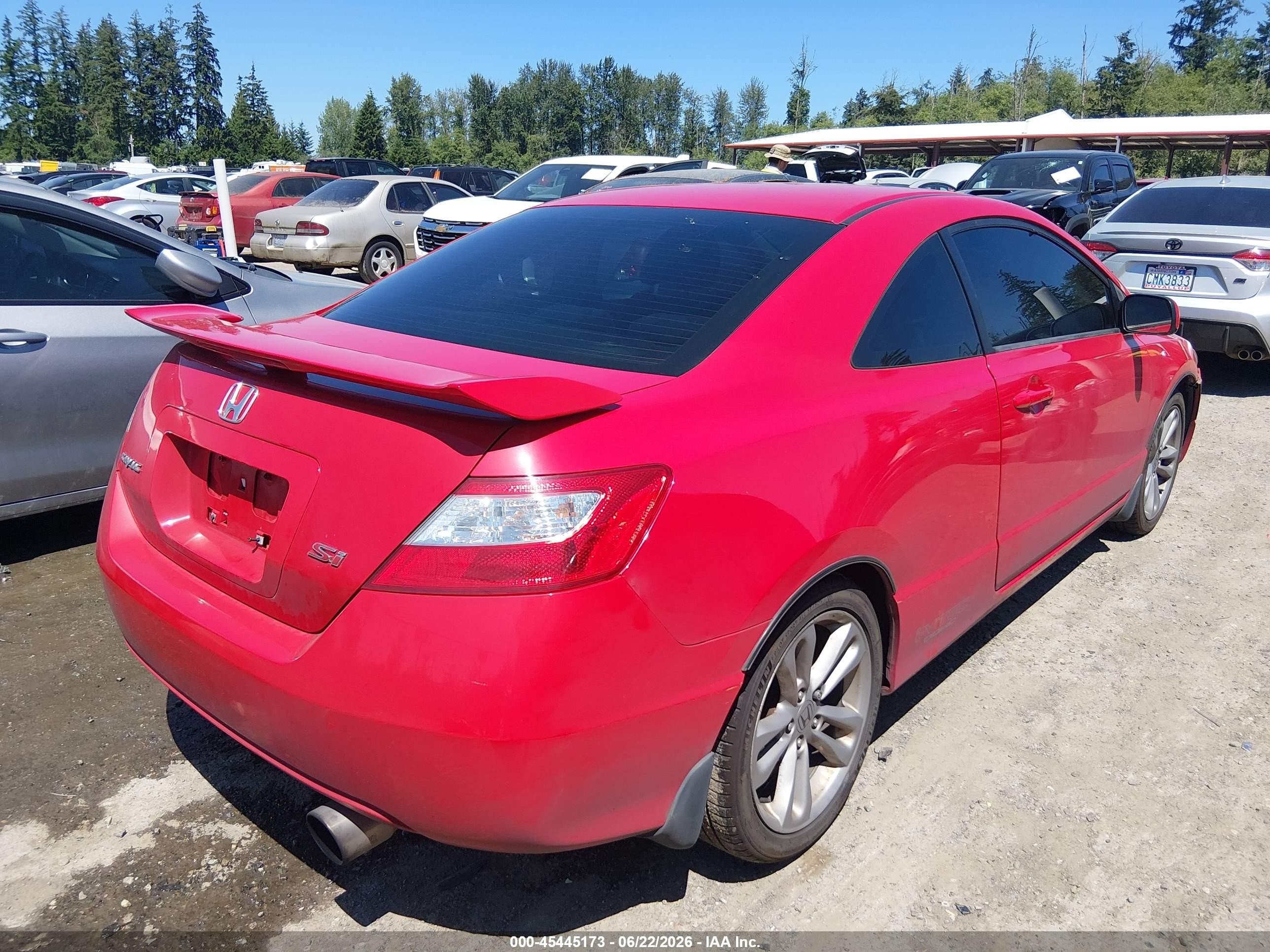 2007 Honda Civic Si Red vin: 2HGFG215X7H703091