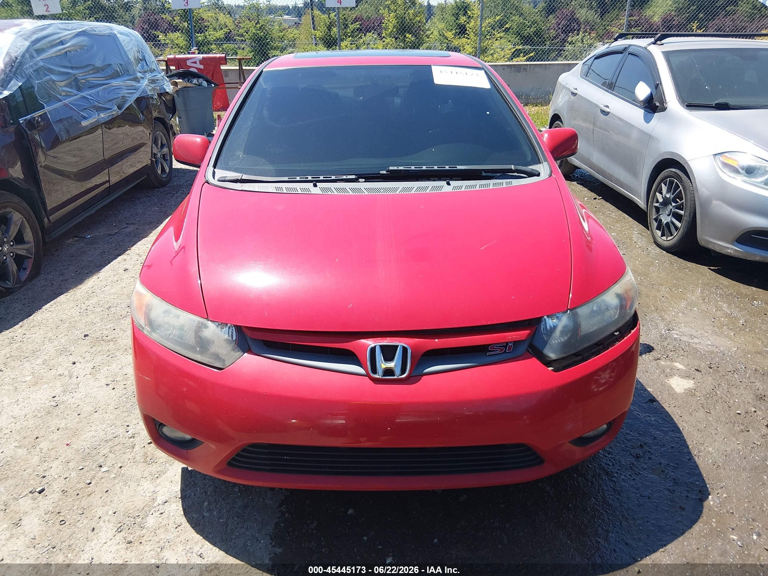 2007 Honda Civic Si Red vin: 2HGFG215X7H703091
