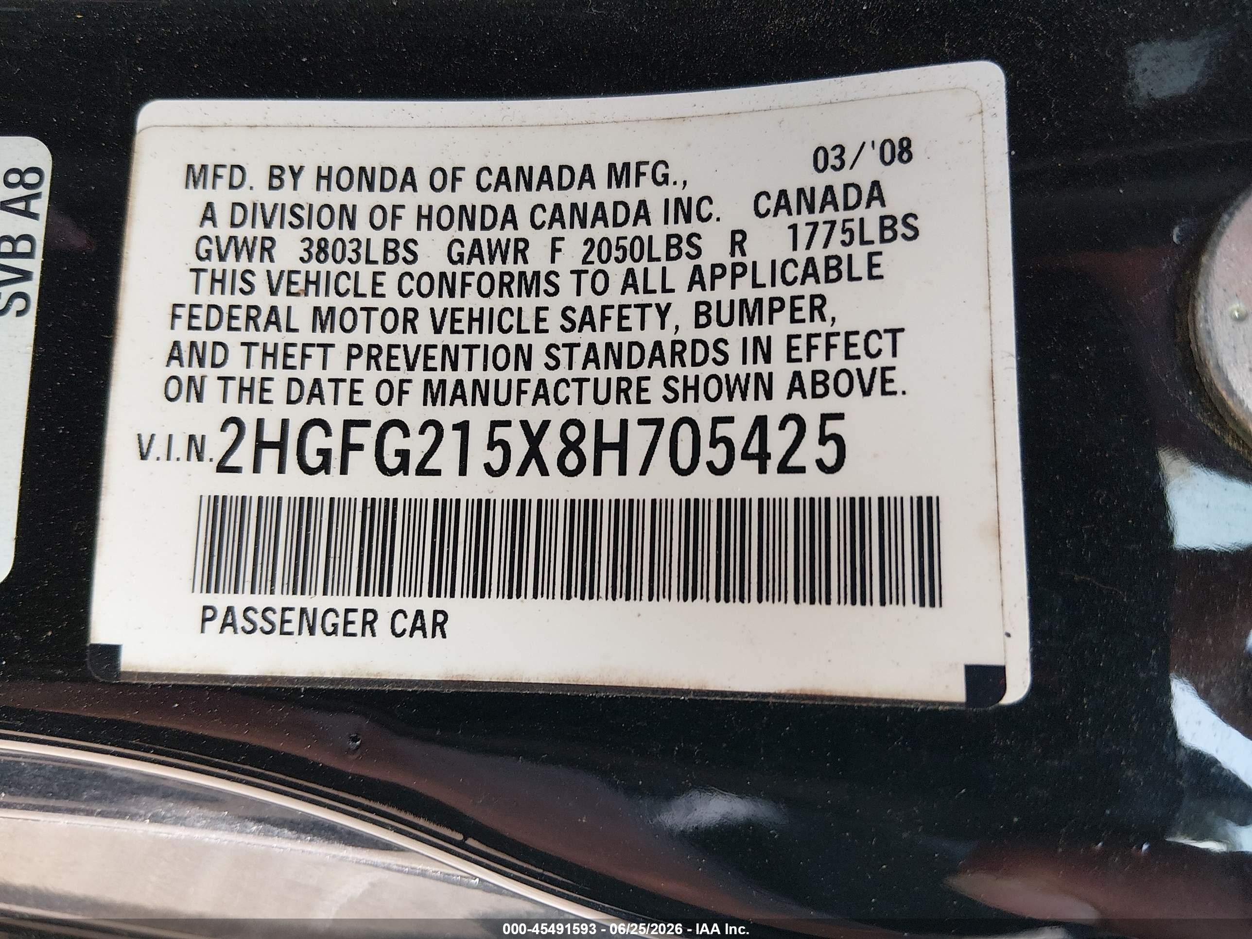 2008 Honda Civic Si Black vin: 2HGFG215X8H705425