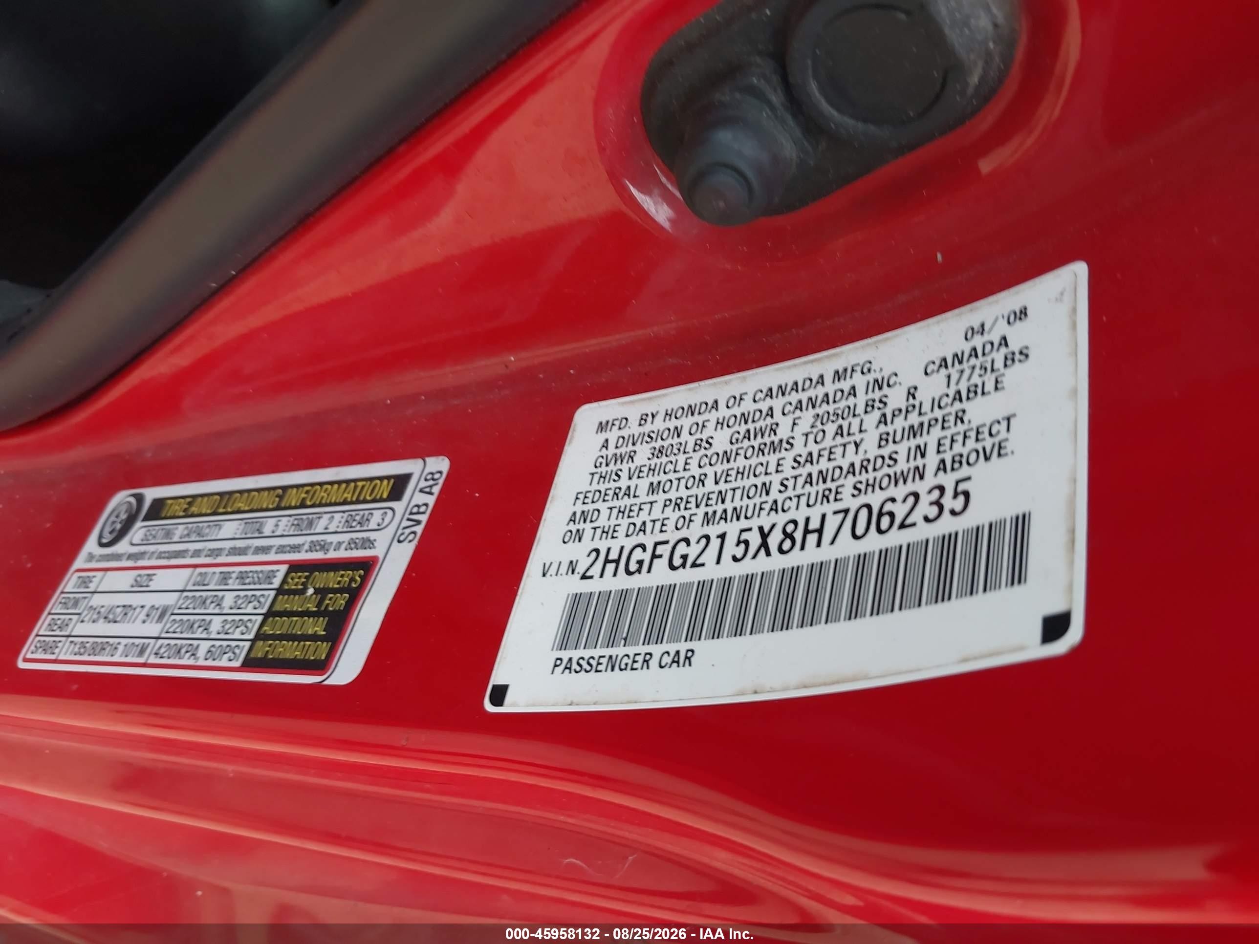 2008 Honda Civic Si Красный vin: 2HGFG215X8H706235