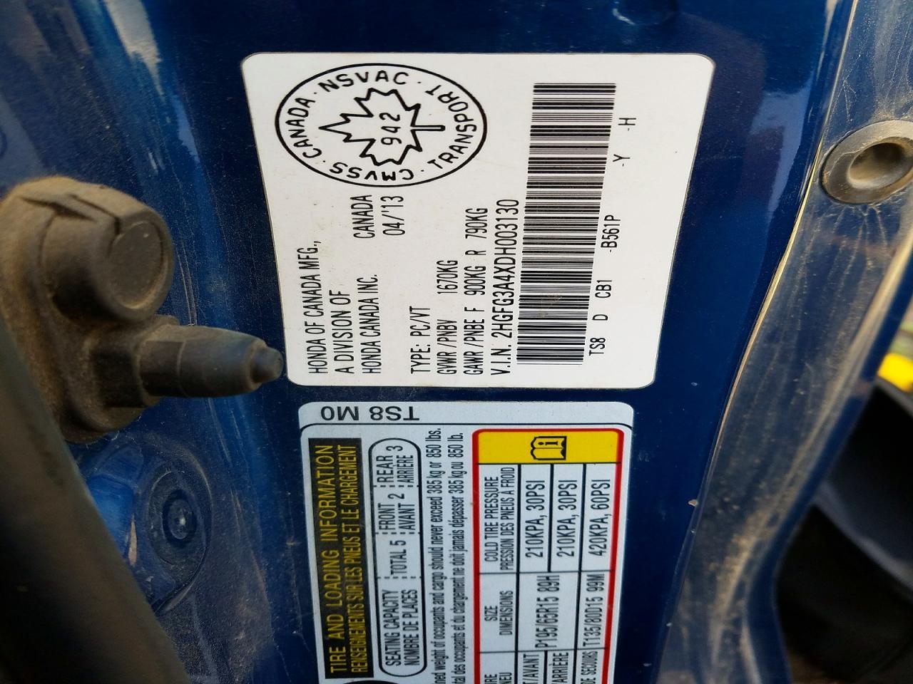 2013 Honda Civic Lx Blue vin: 2HGFG3A4XDH003130