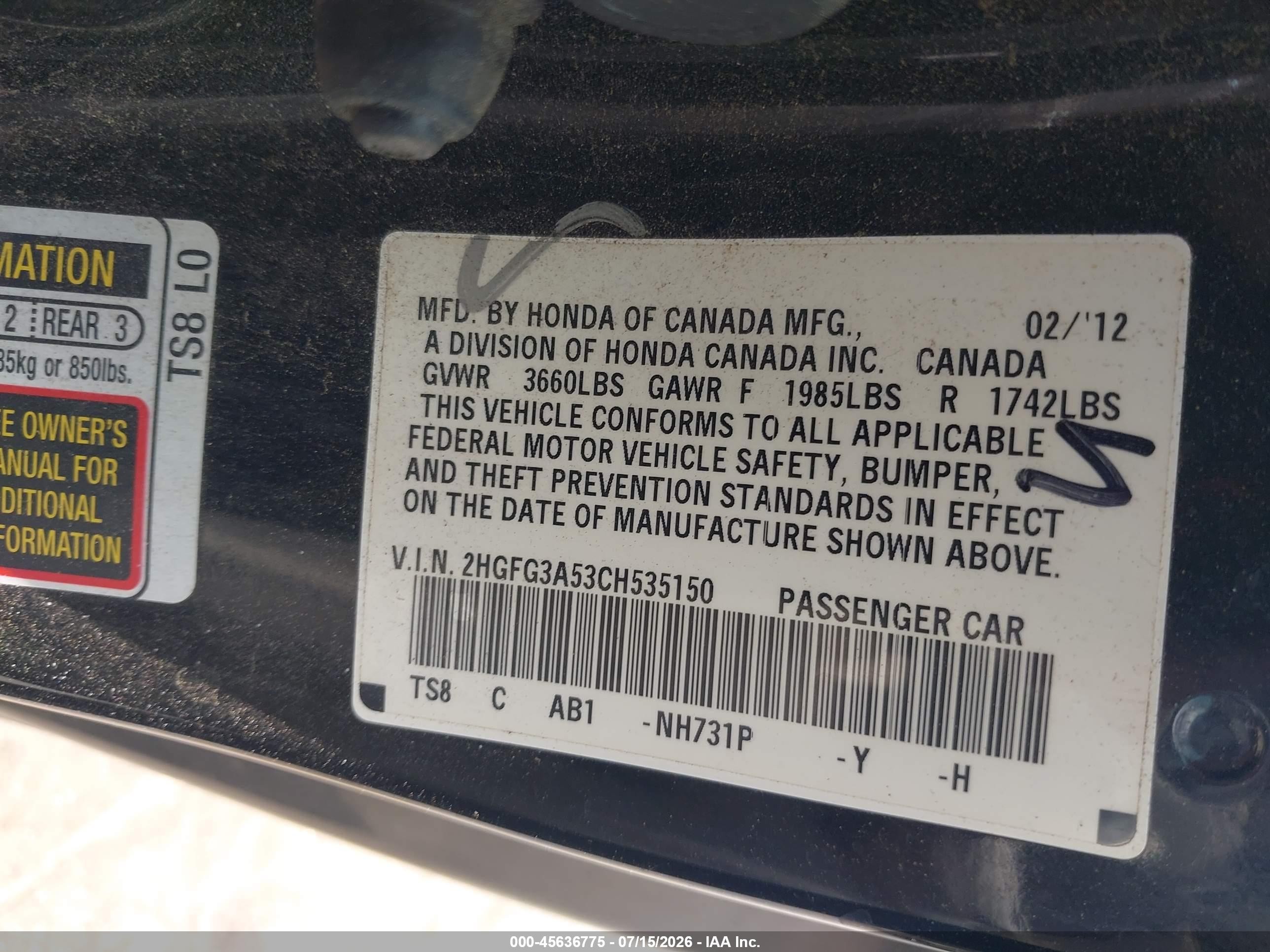 2012 Honda Civic Lx Черный vin: 2HGFG3A53CH535150
