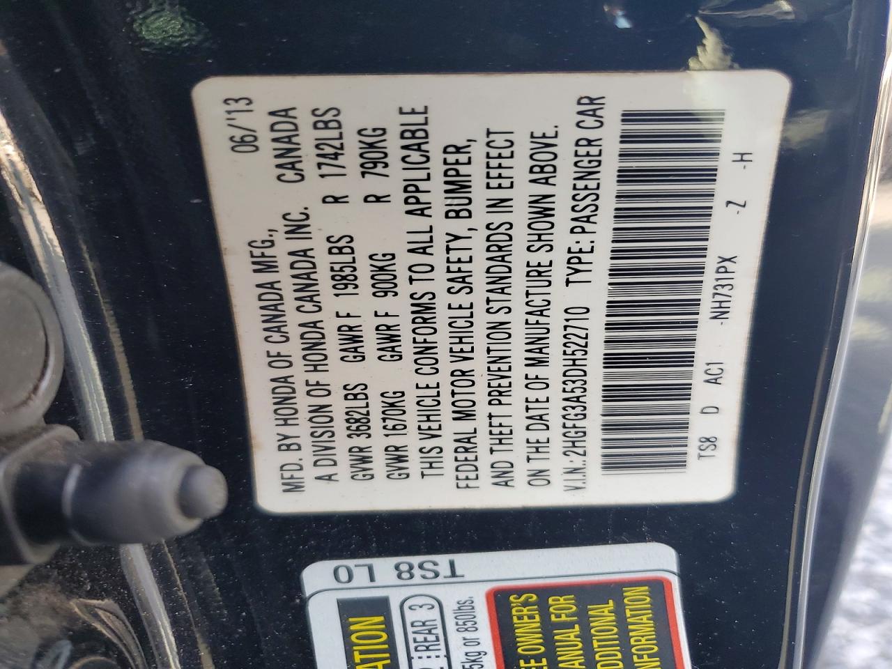 2013 Honda Civic Lx Black vin: 2HGFG3A53DH522710