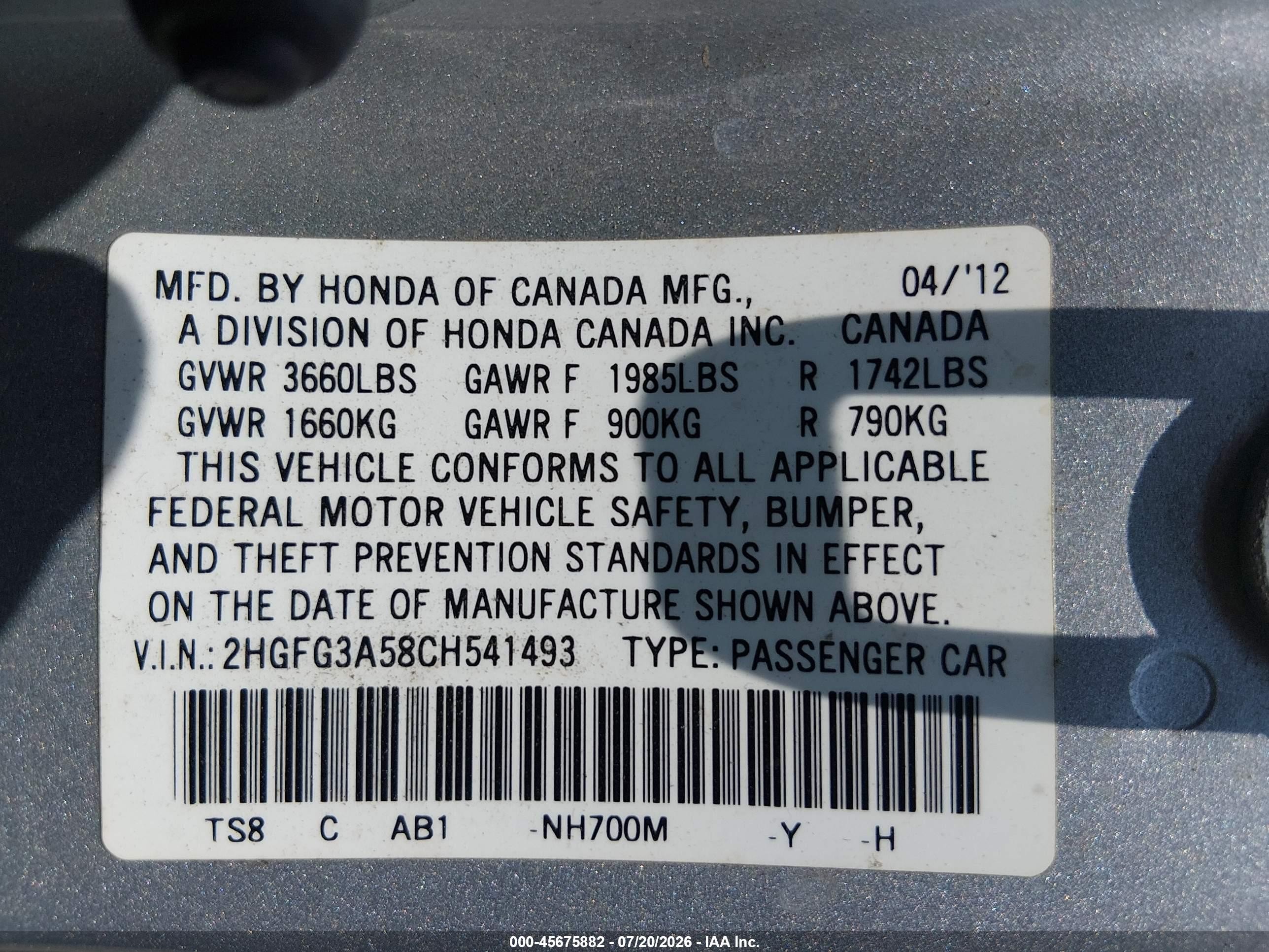 2012 Honda Civic Lx Silver vin: 2HGFG3A58CH541493