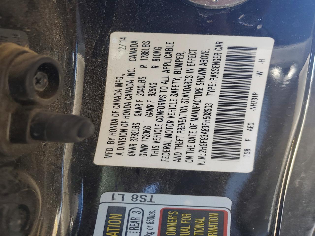 2015 Honda Civic Ex Black vin: 2HGFG3A83FH508903