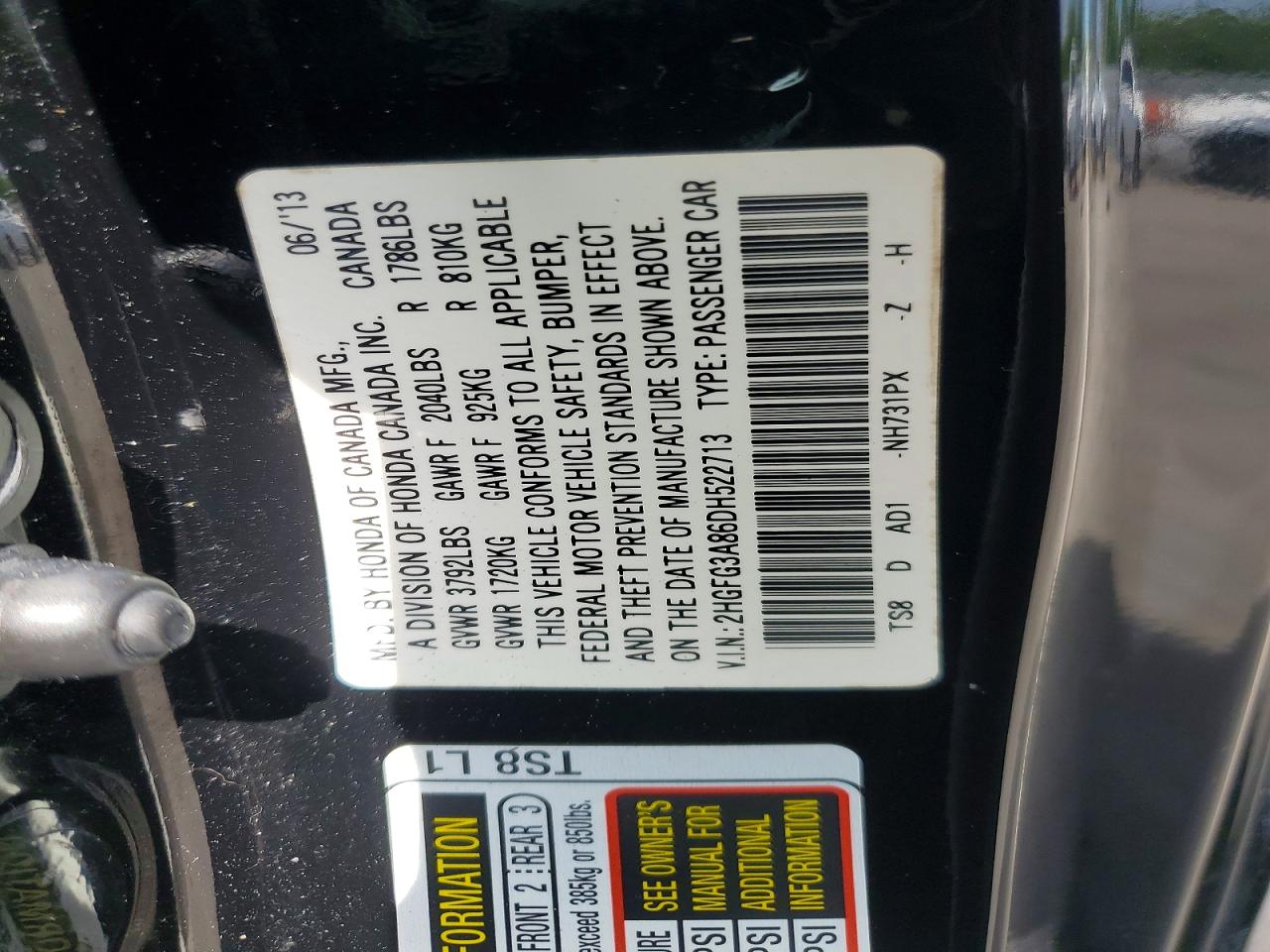 2013 Honda Civic Ex Black vin: 2HGFG3A86DH522713