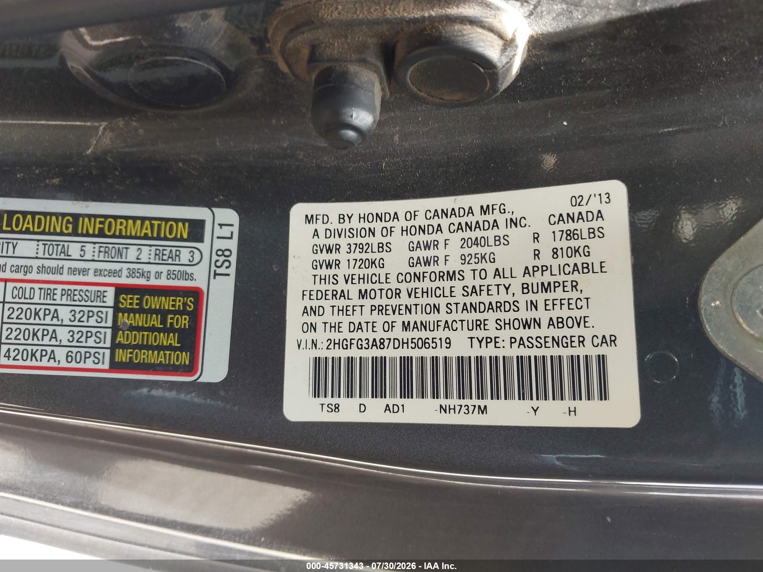 2013 Honda Civic Ex Green vin: 2HGFG3A87DH506519