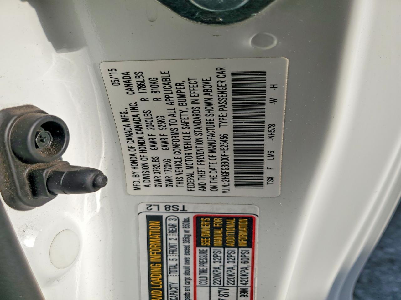 2015 Honda Civic Exl White vin: 2HGFG3B00FH525456