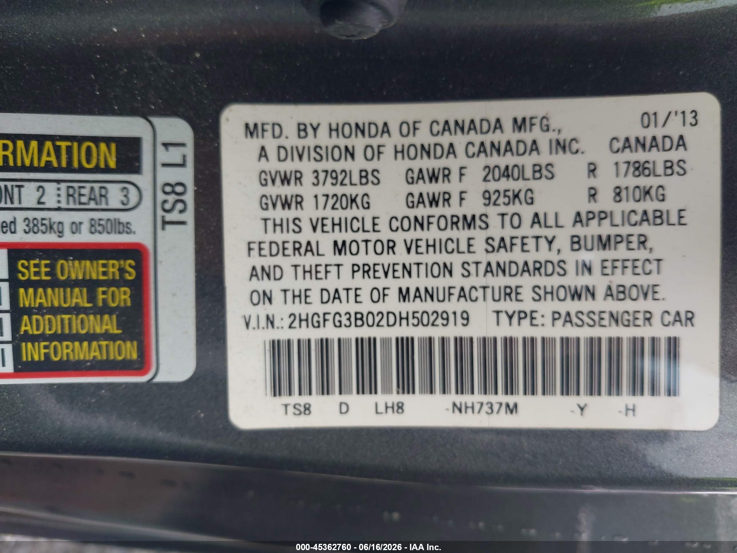 2013 Honda Civic Ex-l Черный vin: 2HGFG3B02DH502919
