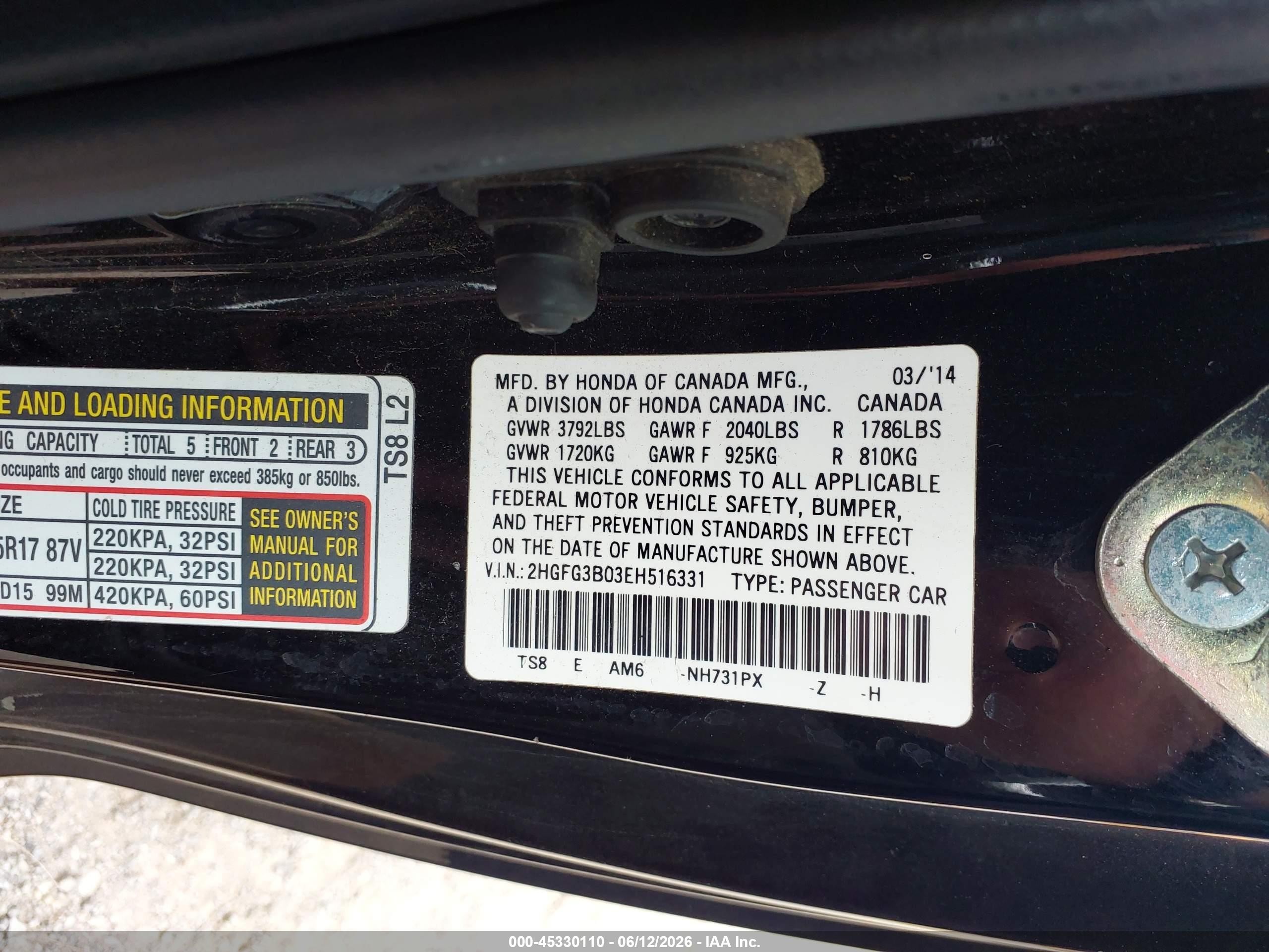 2014 Honda Civic Ex-l Black vin: 2HGFG3B03EH516331