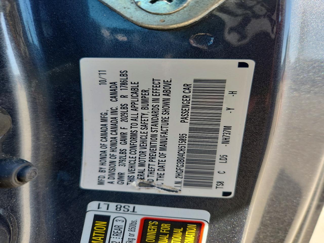 2012 Honda Civic Exl Gray vin: 2HGFG3B04CH515895