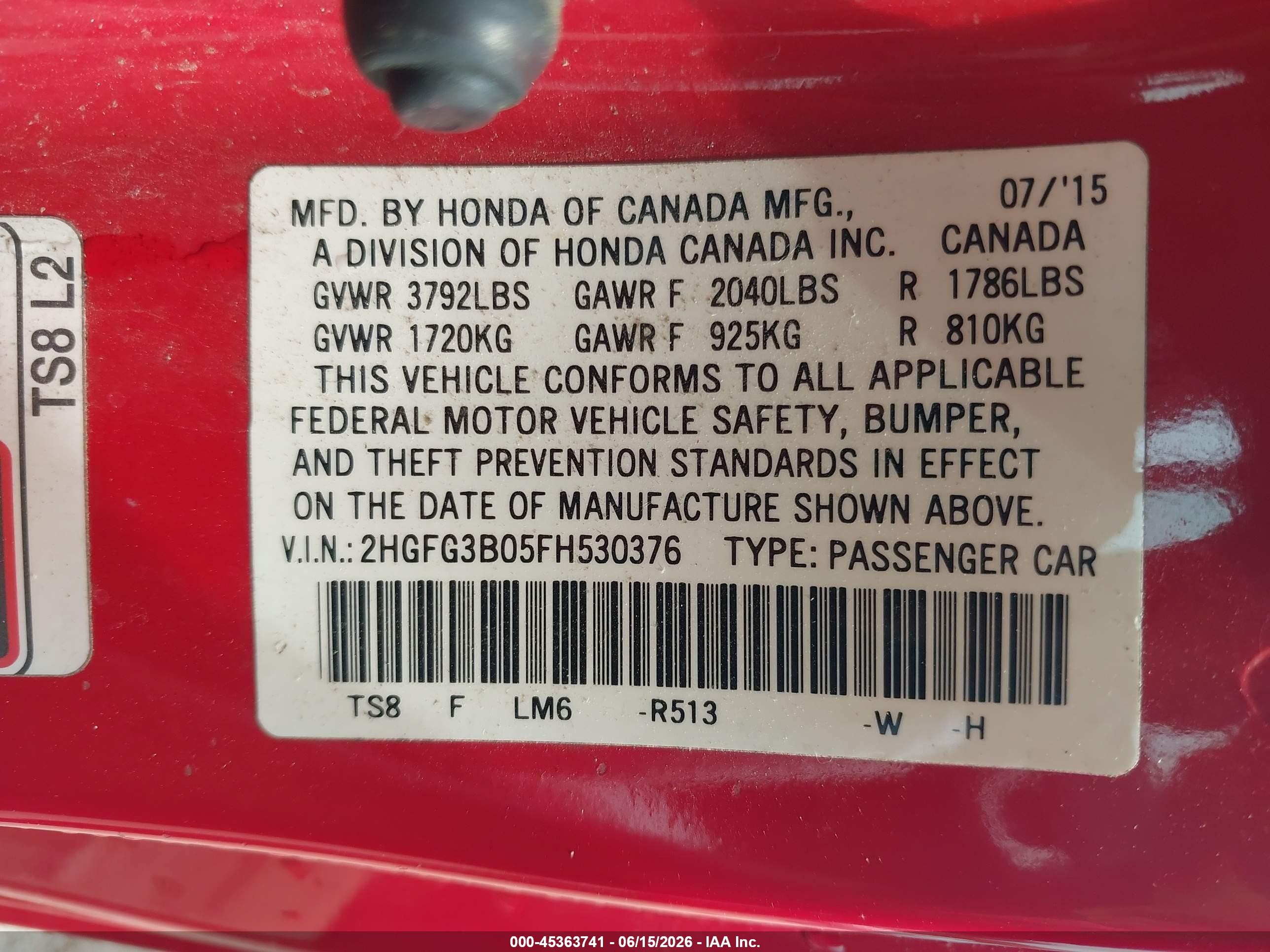2015 Honda Civic Ex-l Red vin: 2HGFG3B05FH530376