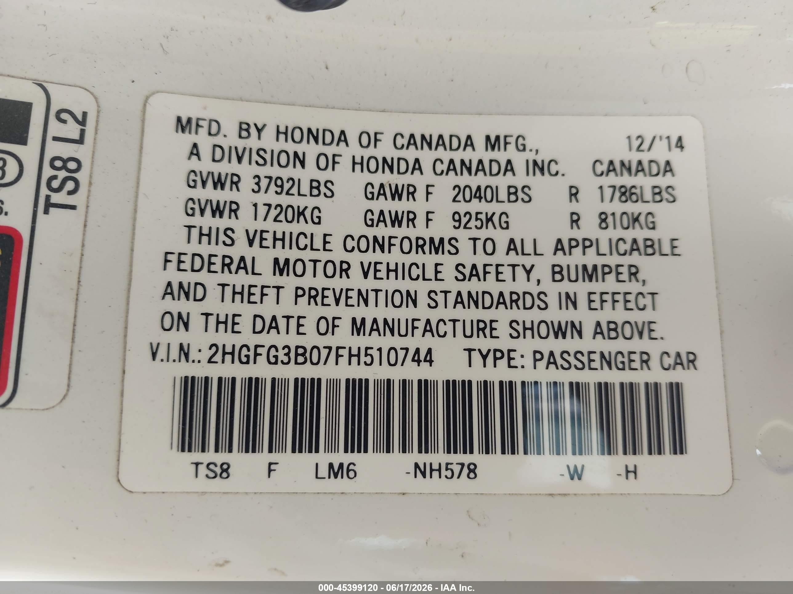 2015 Honda Civic Ex-l White vin: 2HGFG3B07FH510744
