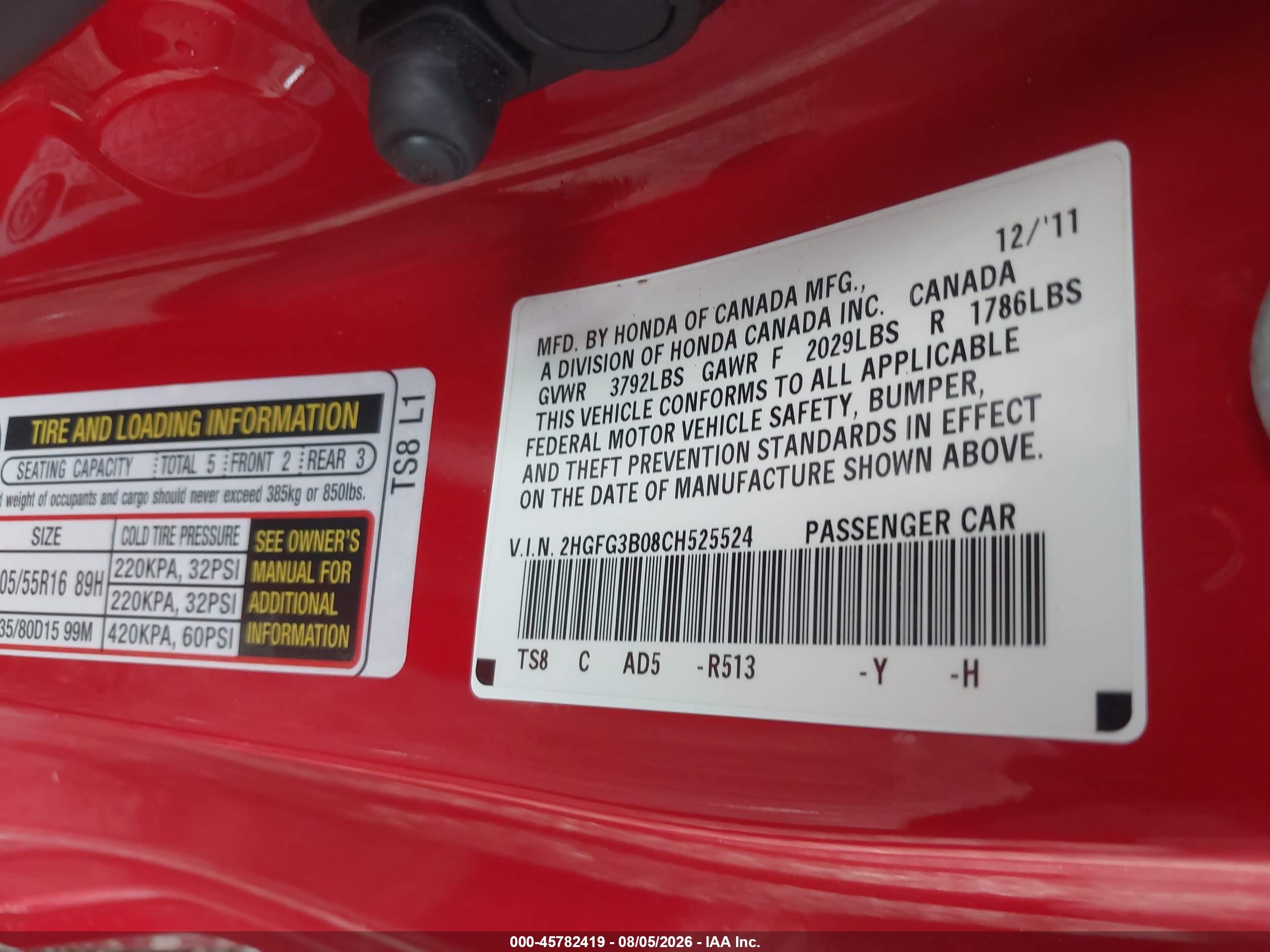 2012 Honda Civic Ex-l Red vin: 2HGFG3B08CH525524