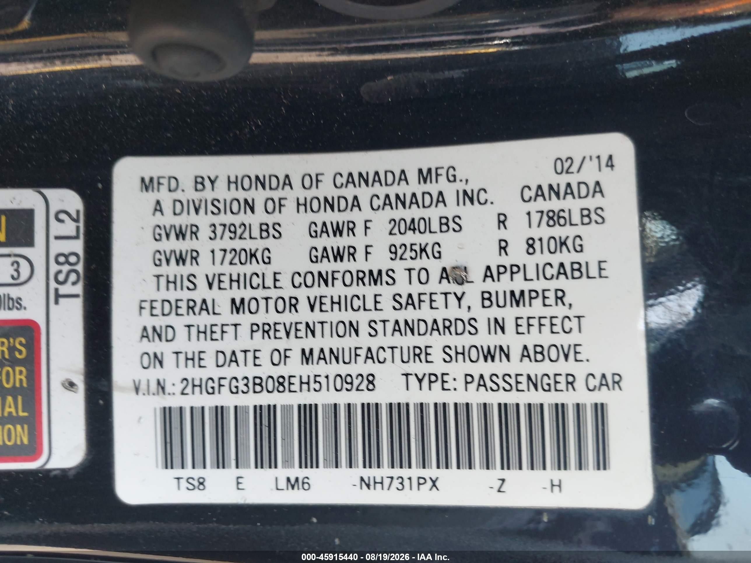 2014 Honda Civic Ex-l Black vin: 2HGFG3B08EH510928