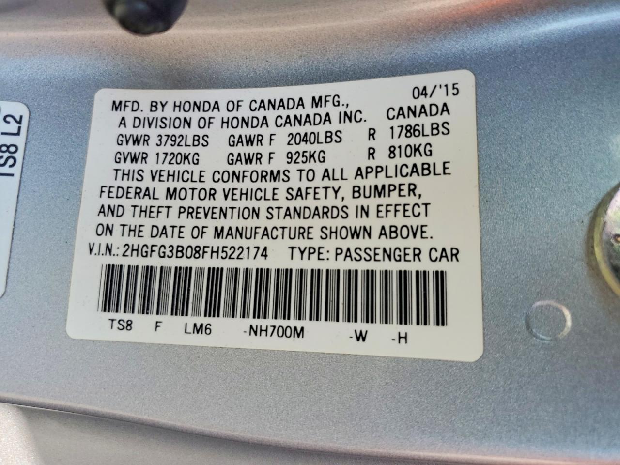 2015 Honda Civic Exl Silver vin: 2HGFG3B08FH522174