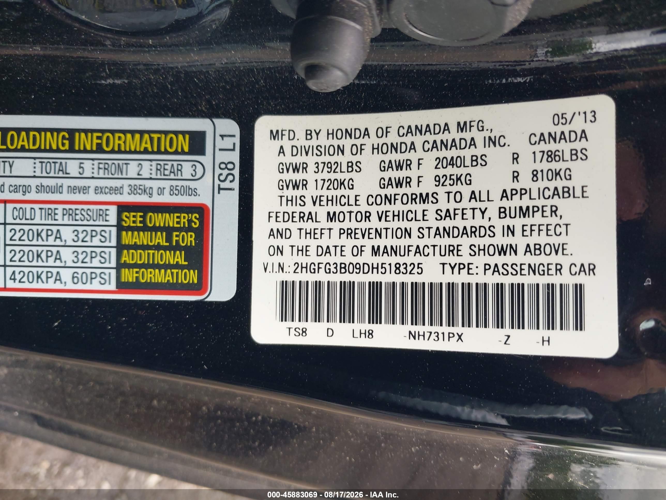 2013 Honda Civic Ex-l Black vin: 2HGFG3B09DH518325