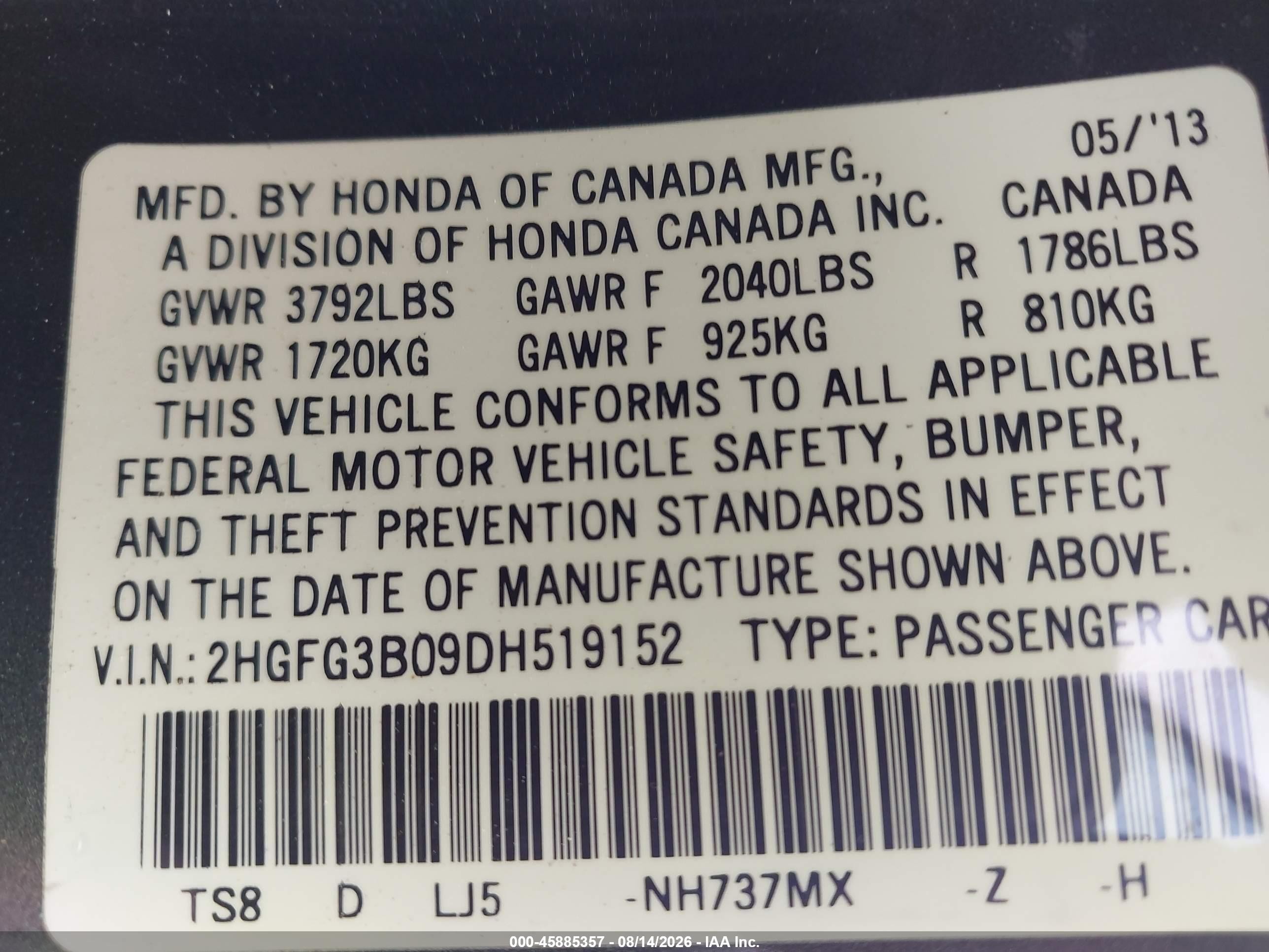 2013 Honda Civic Ex-l Gray vin: 2HGFG3B09DH519152