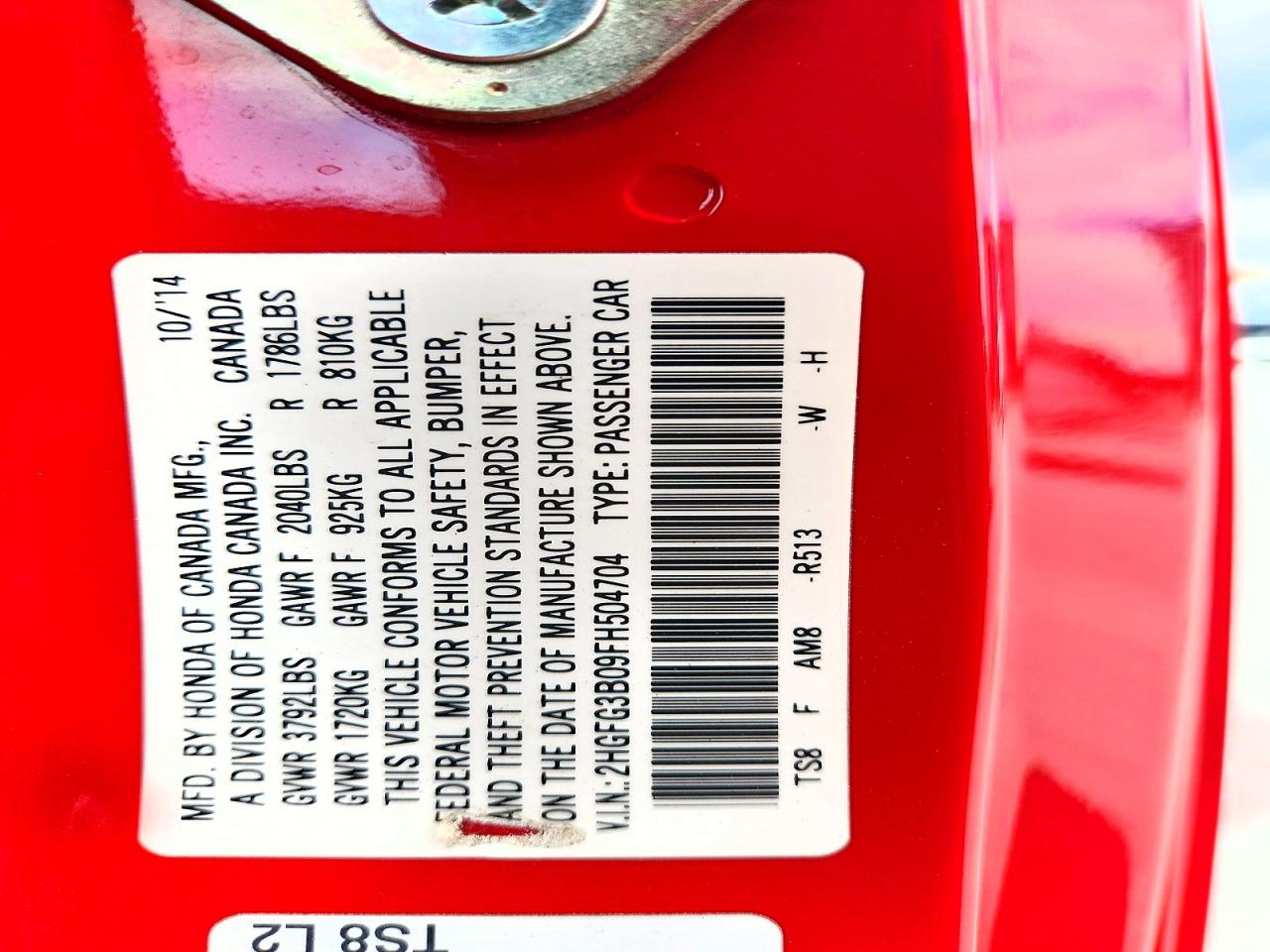 2015 Honda Civic Exl Red vin: 2HGFG3B09FH504704