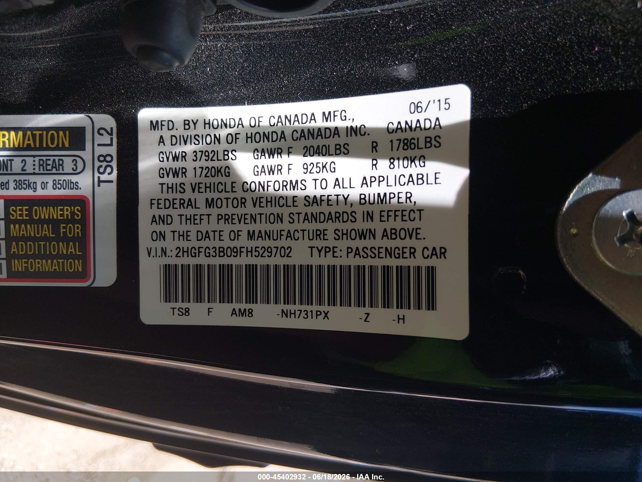 2015 Honda Civic Ex-l Black vin: 2HGFG3B09FH529702