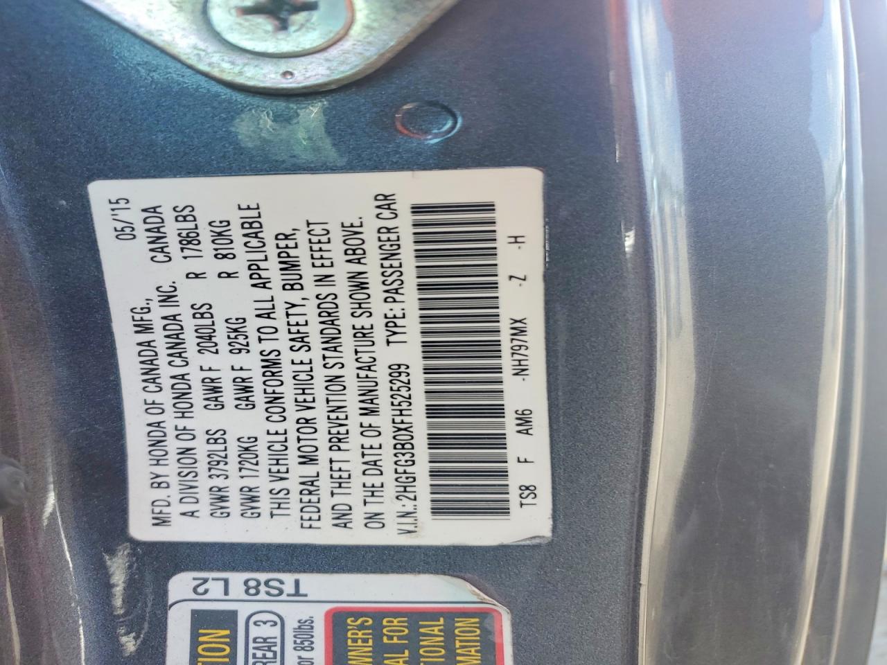 2015 Honda Civic Exl Gray vin: 2HGFG3B0XFH525299