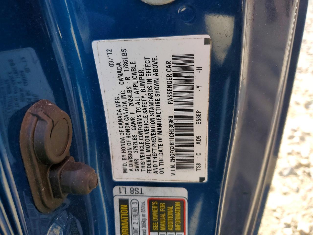 2012 Honda Civic Exl Blue vin: 2HGFG3B11CH536969