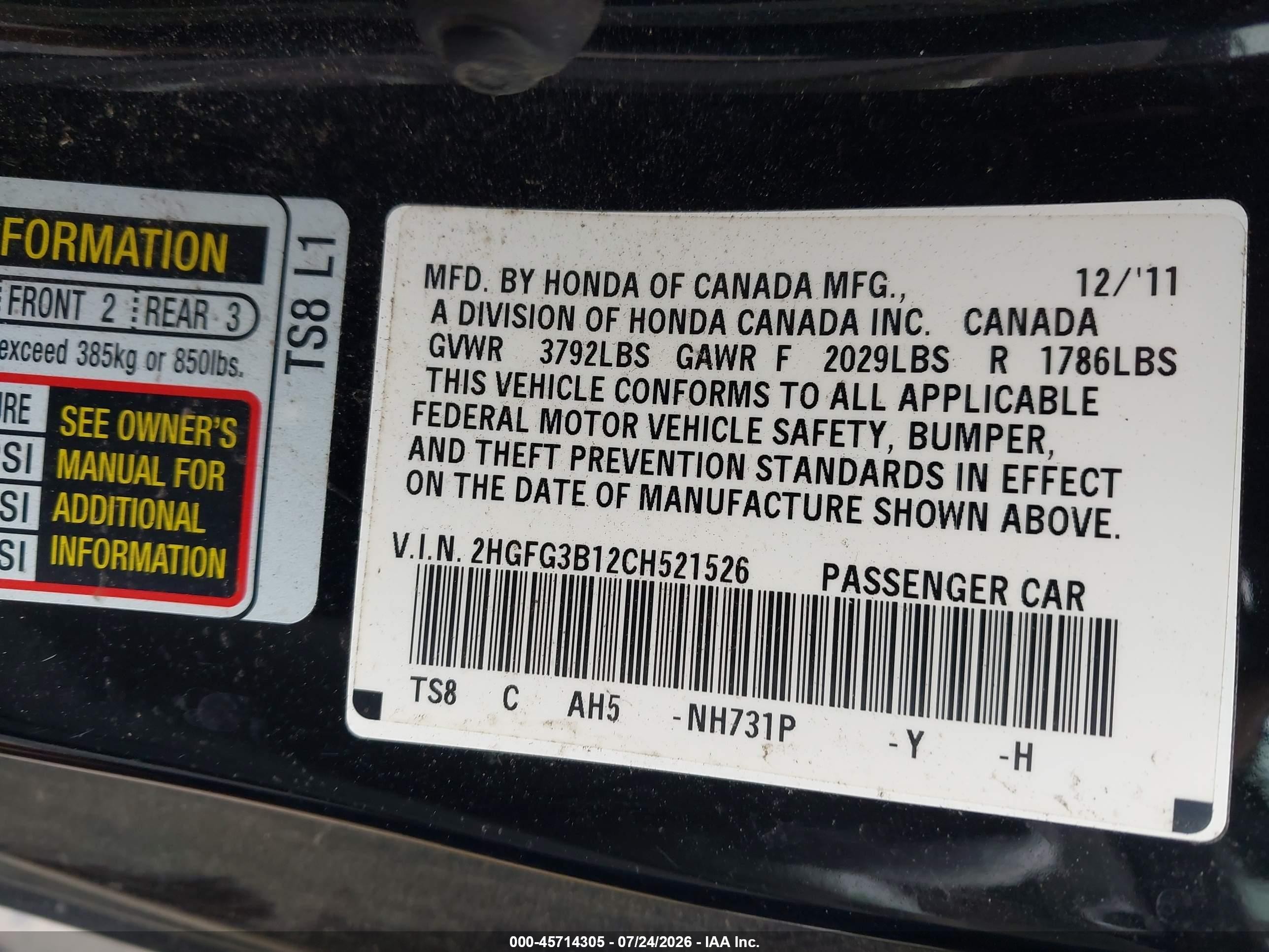 2012 Honda Civic Ex-l Black vin: 2HGFG3B12CH521526