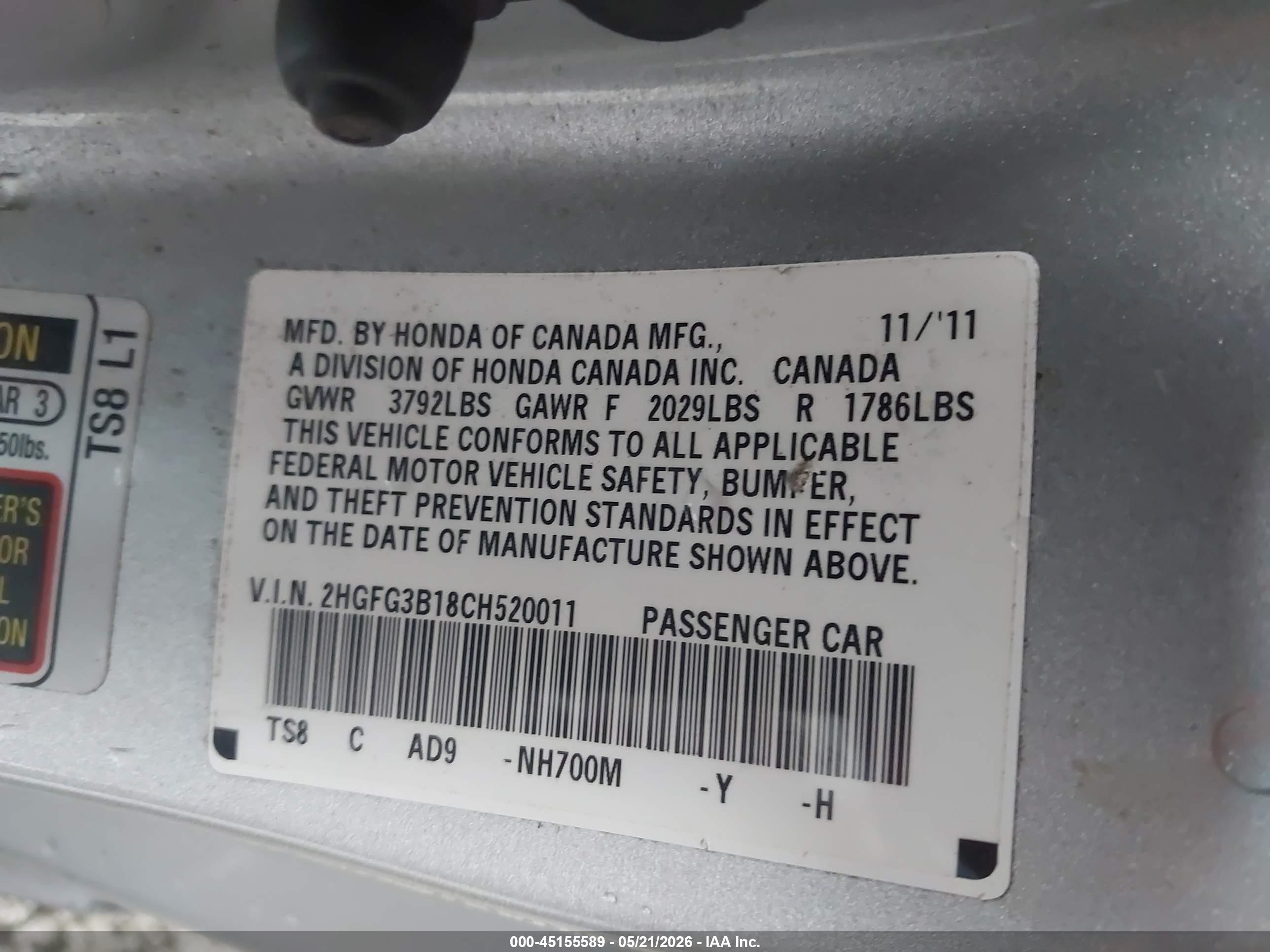 2012 Honda Civic Ex-l Silver vin: 2HGFG3B18CH520011