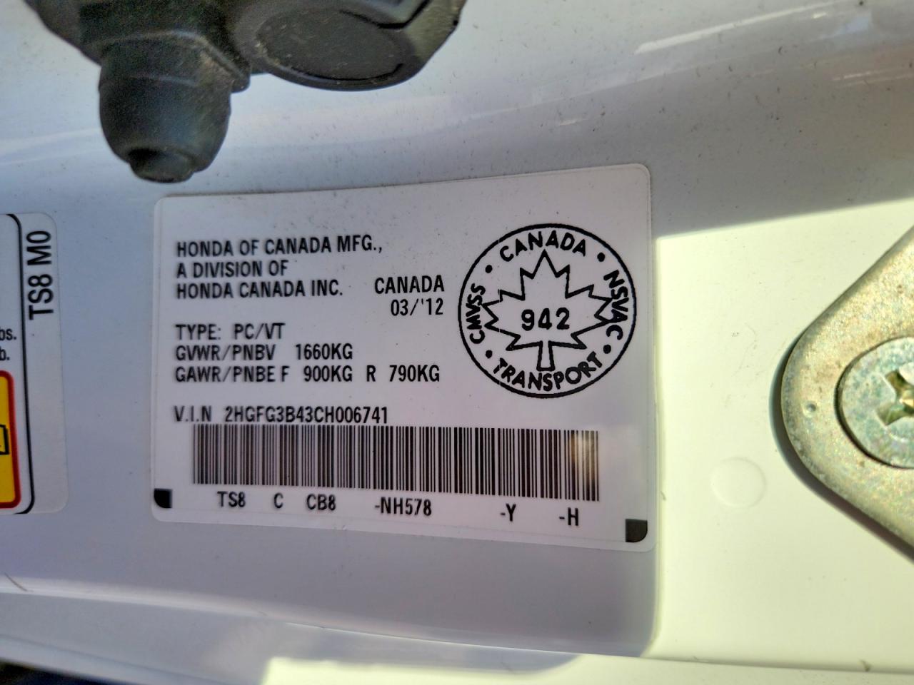 2012 Honda Civic Lx White vin: 2HGFG3B43CH006741