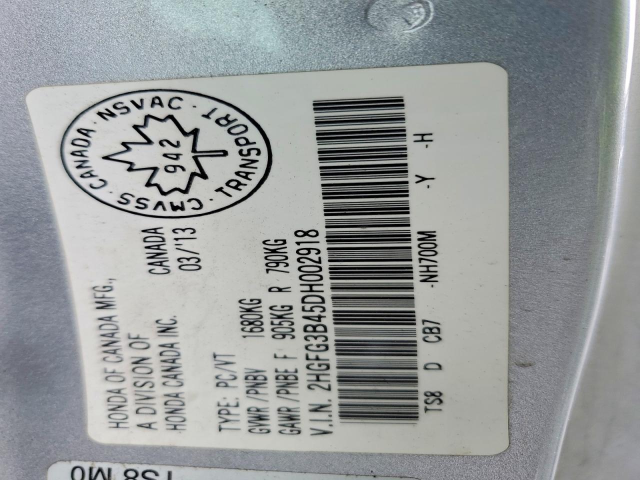 2013 Honda Civic Lx Silver vin: 2HGFG3B45DH002918