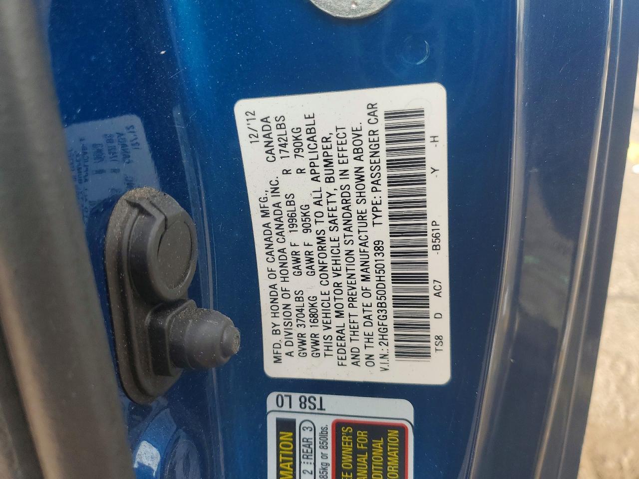 2013 Honda Civic Lx Blue vin: 2HGFG3B50DH501389