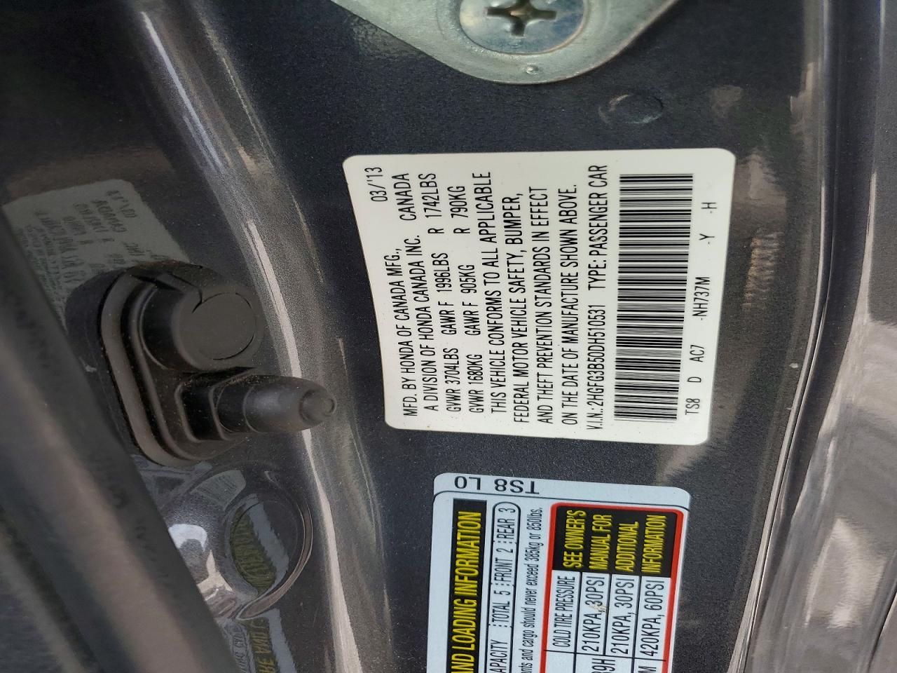 2013 Honda Civic Lx Gray vin: 2HGFG3B50DH510531