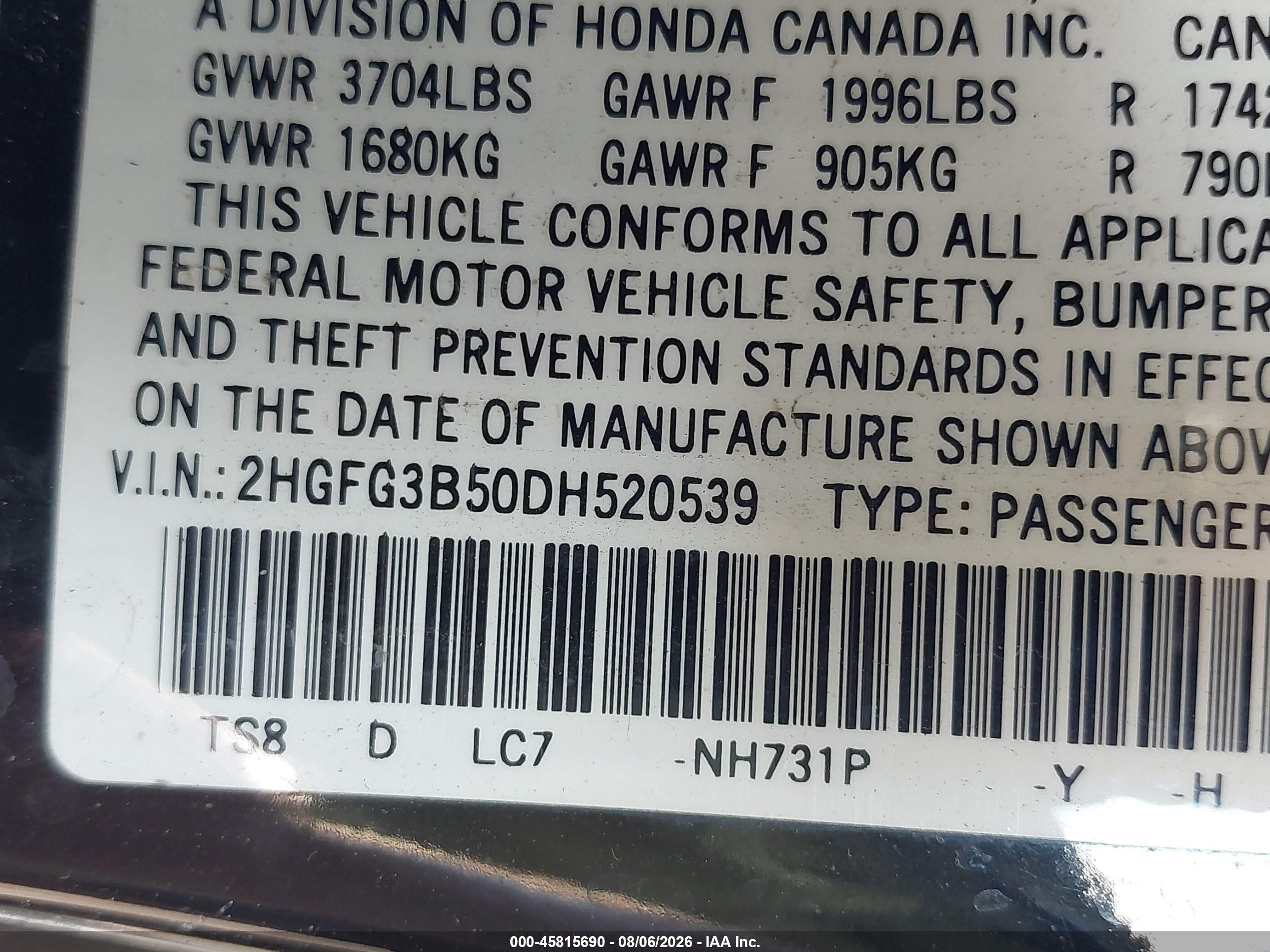 2013 Honda Civic Lx Black vin: 2HGFG3B50DH520539