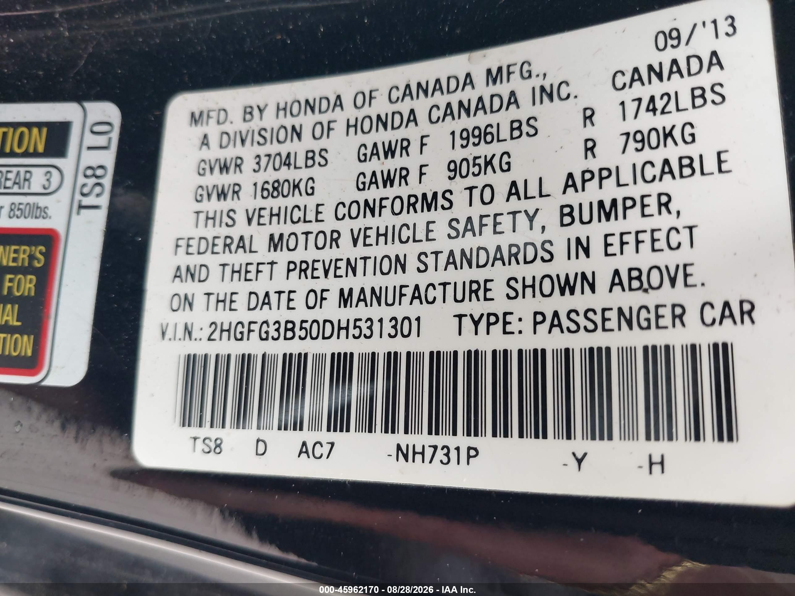 2013 Honda Civic Lx Blue vin: 2HGFG3B50DH531301