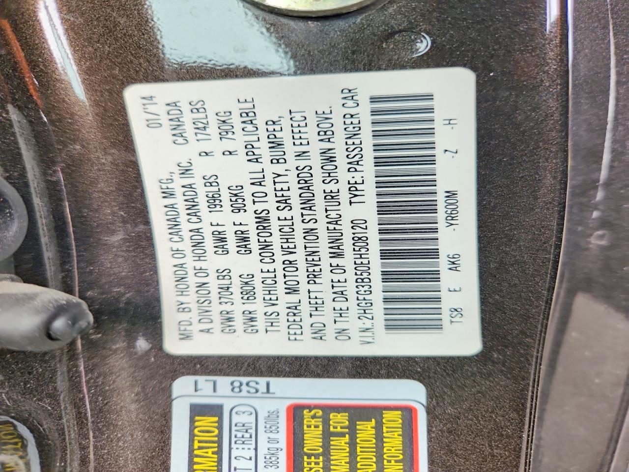 2014 Honda Civic Lx Brown vin: 2HGFG3B50EH508120