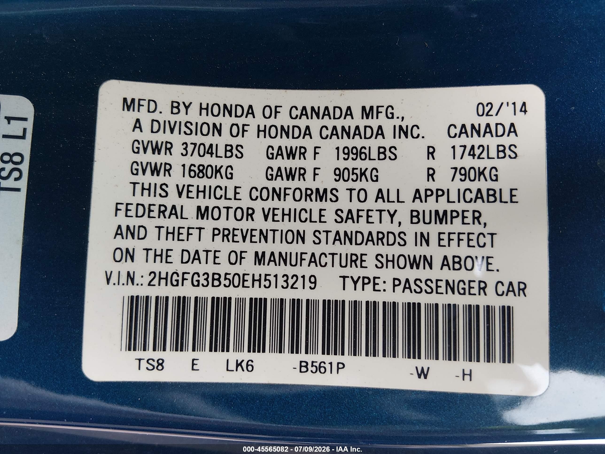 2014 Honda Civic Lx Blue vin: 2HGFG3B50EH513219