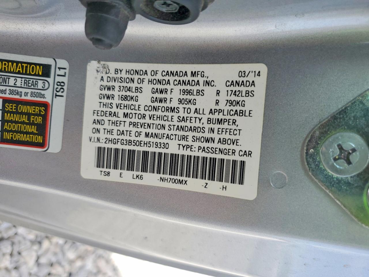 2014 Honda Civic Lx Серебряный vin: 2HGFG3B50EH519330