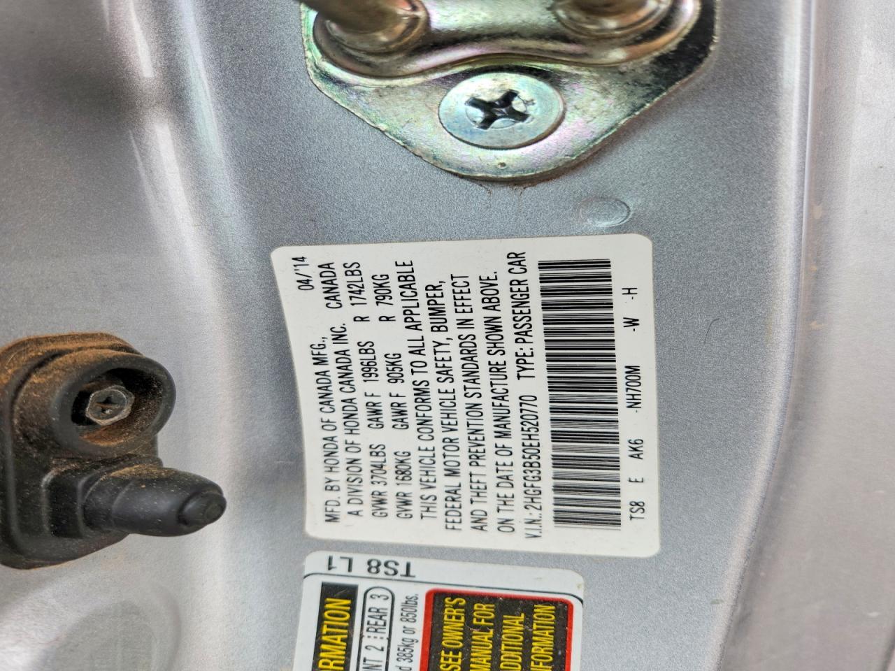 2014 Honda Civic Lx Silver vin: 2HGFG3B50EH520770