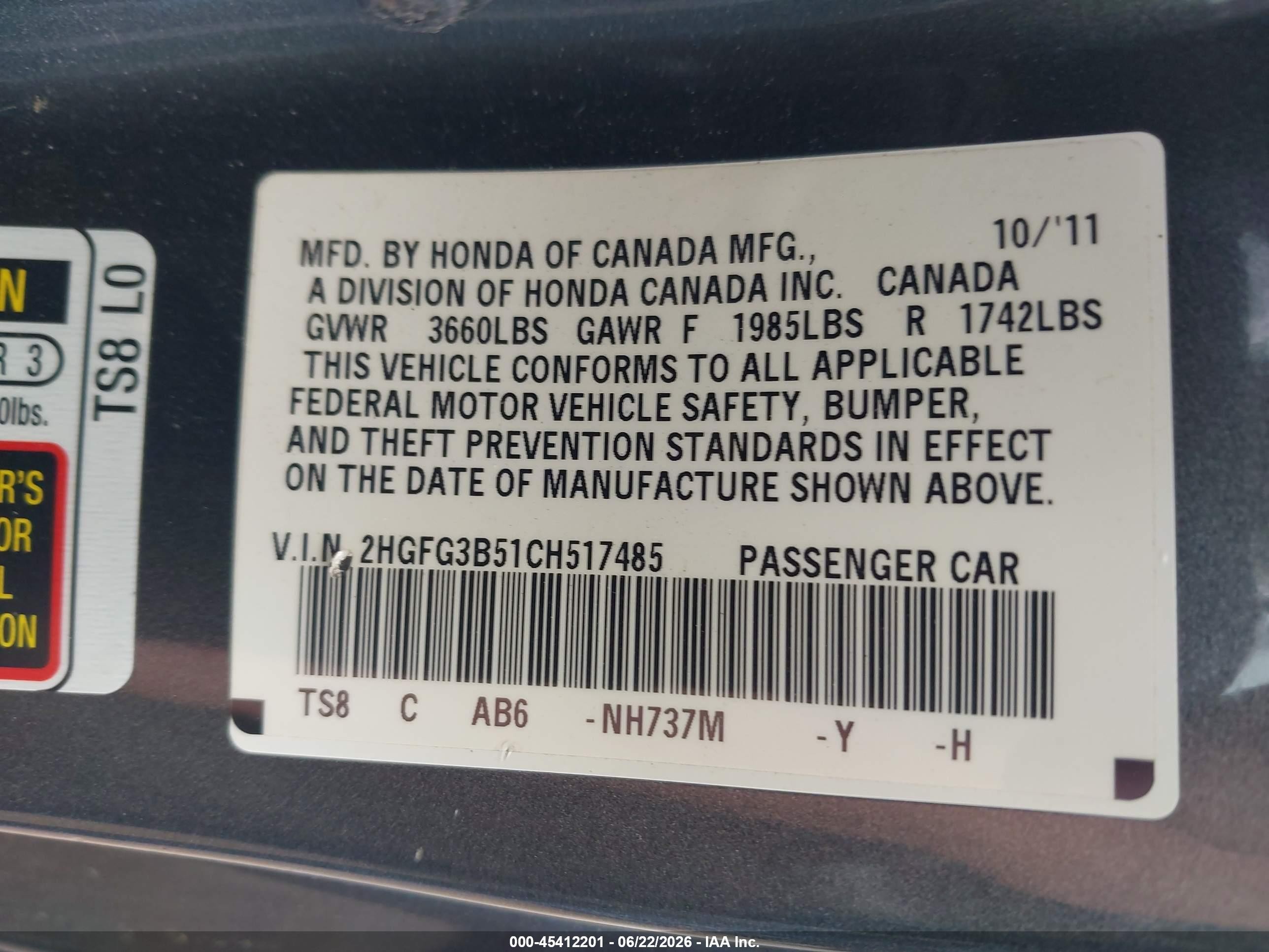 2012 Honda Civic Lx Серый vin: 2HGFG3B51CH517485