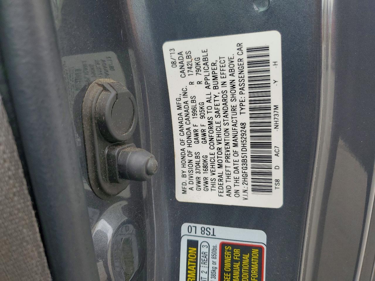 2013 Honda Civic Lx Gray vin: 2HGFG3B51DH529248