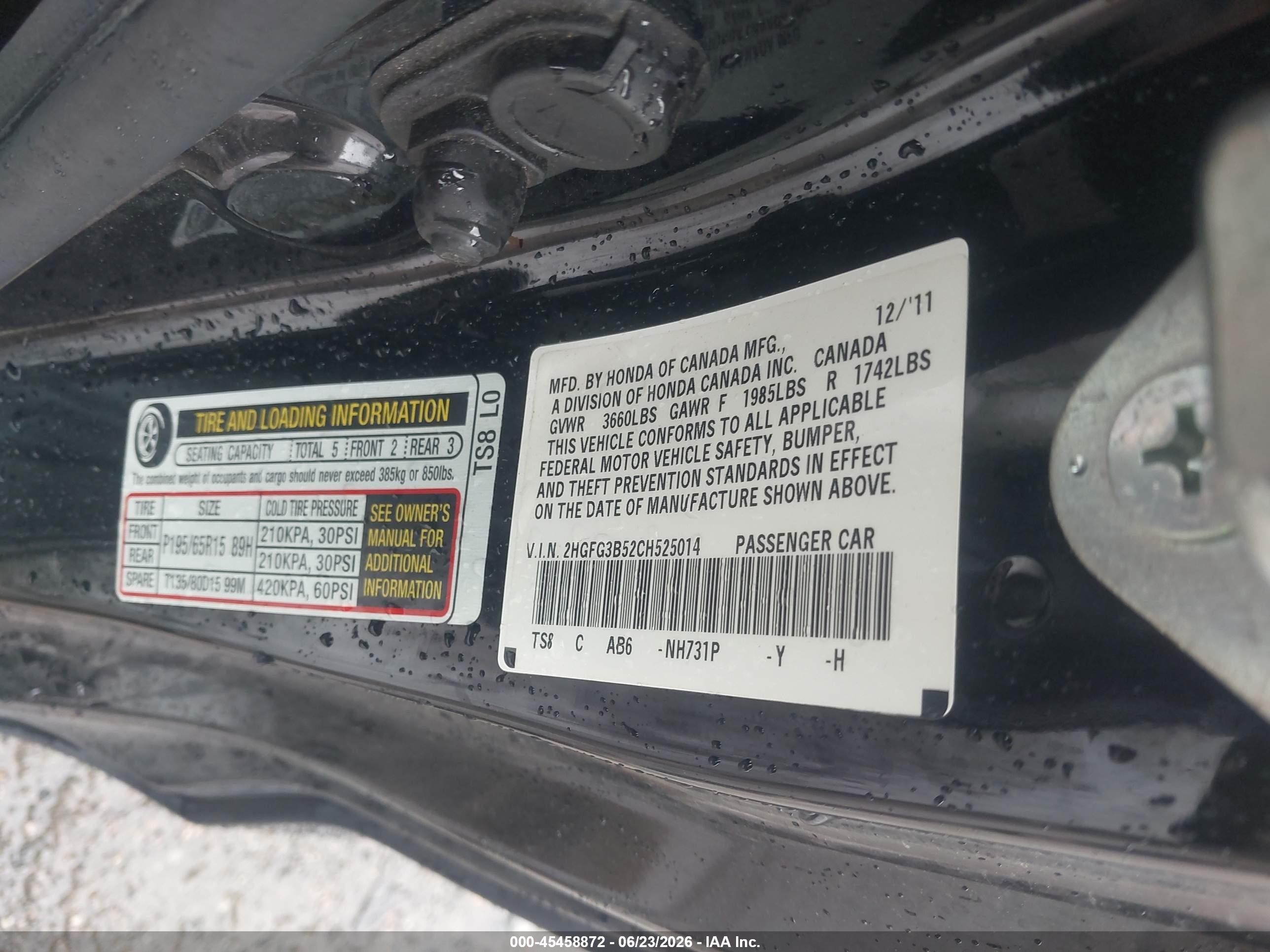 2012 Honda Civic Lx Черный vin: 2HGFG3B52CH525014